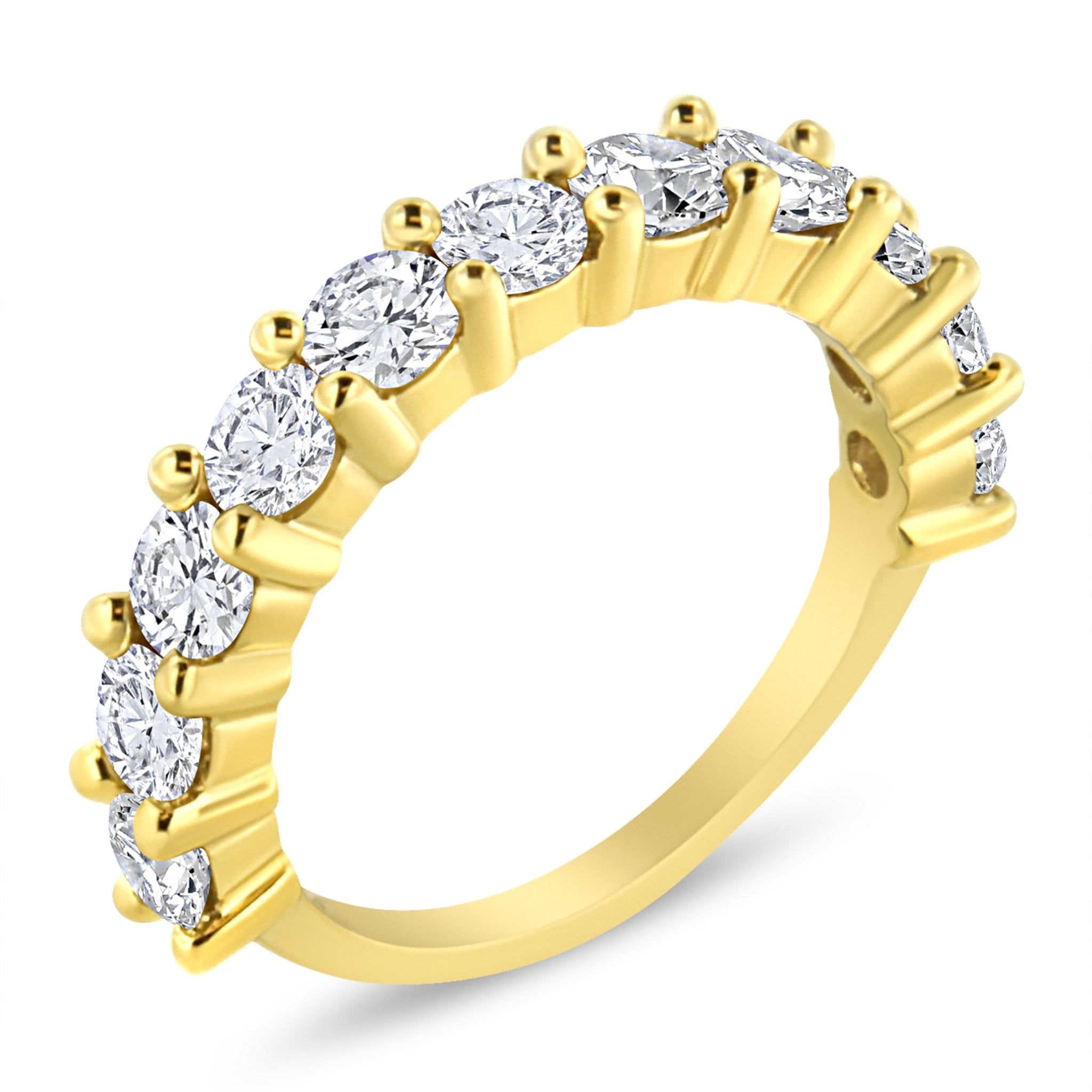 14K Yellow Gold Plated .925 Sterling Silver 2.00 Cttw Shared Prong Set Round - Diamond 11 Stone Band Ring (J - K Color, I1 - I2 Clarity) - Tuesday Morning - Rings