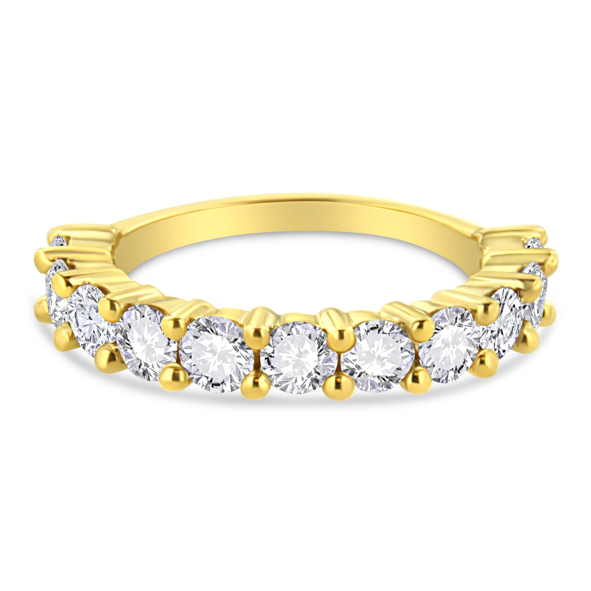 14K Yellow Gold Plated .925 Sterling Silver 2.00 Cttw Shared Prong Set Round - Diamond 11 Stone Band Ring (J - K Color, I1 - I2 Clarity) - Tuesday Morning - Rings