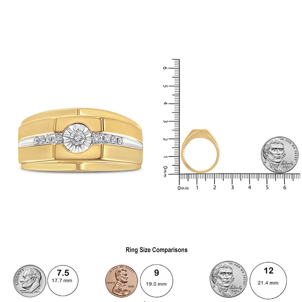 14K Yellow Gold Plated .925 Sterling Silver Miracle - Set 1/5 Cttw Diamond Men's Band Ring (I - J Color, I3 Clarity) - Tuesday Morning - Rings