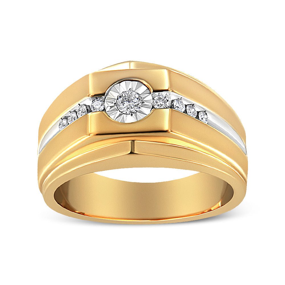 14K Yellow Gold Plated .925 Sterling Silver Miracle - Set 1/5 Cttw Diamond Men's Band Ring (I - J Color, I3 Clarity) - Tuesday Morning - Rings