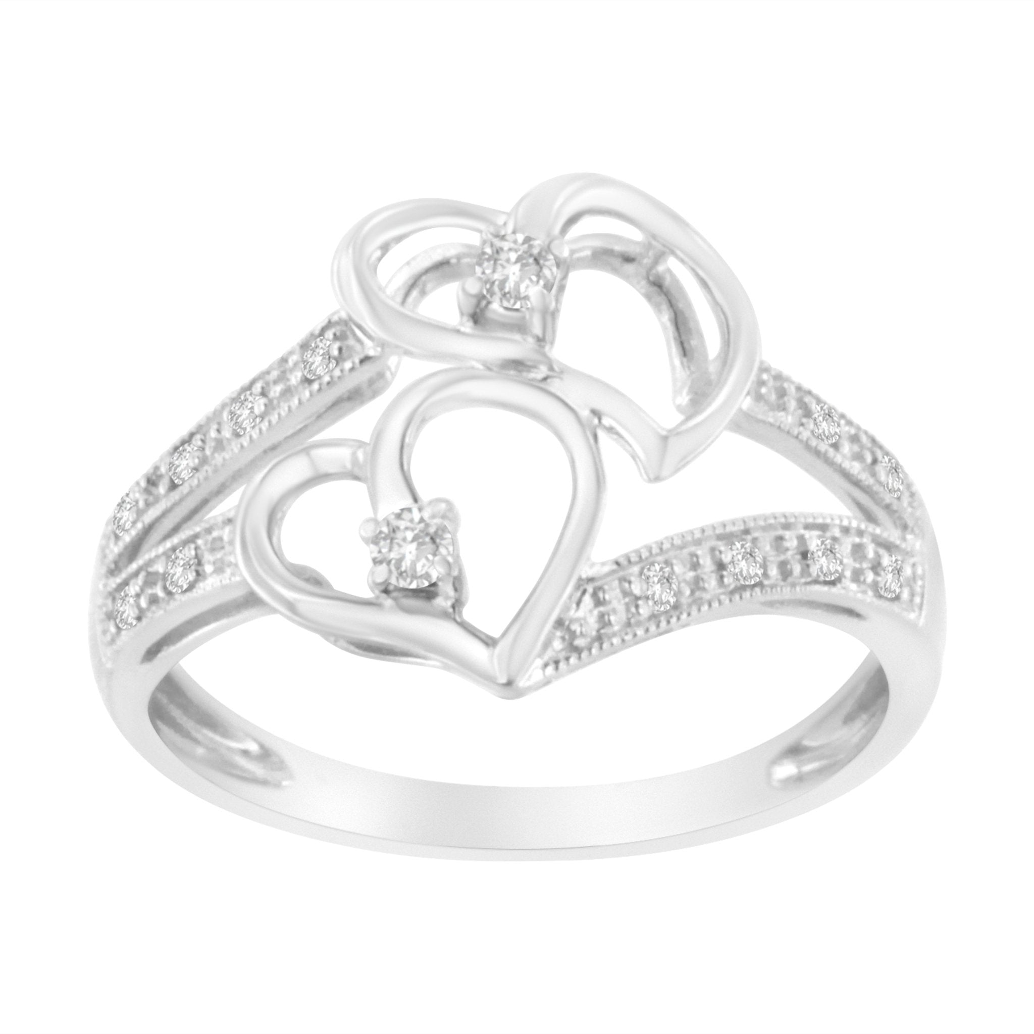 14KT White Gold 1/10 cttw Diamond Twin Heart Ring - Tuesday Morning - Rings