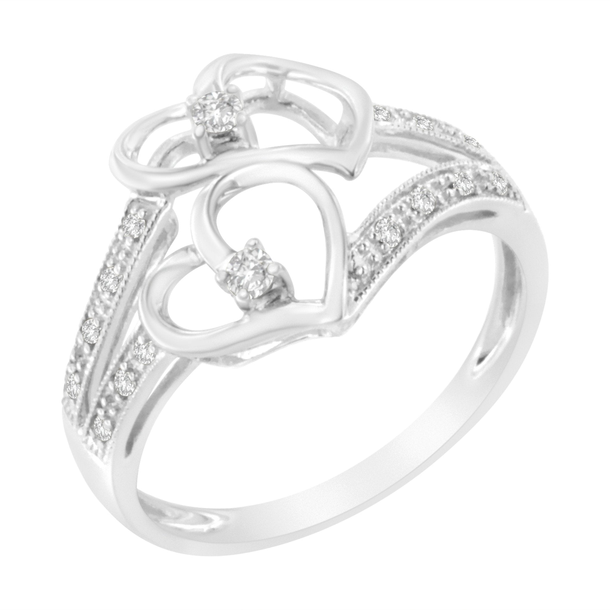 14KT White Gold 1/10 cttw Diamond Twin Heart Ring - Tuesday Morning - Rings