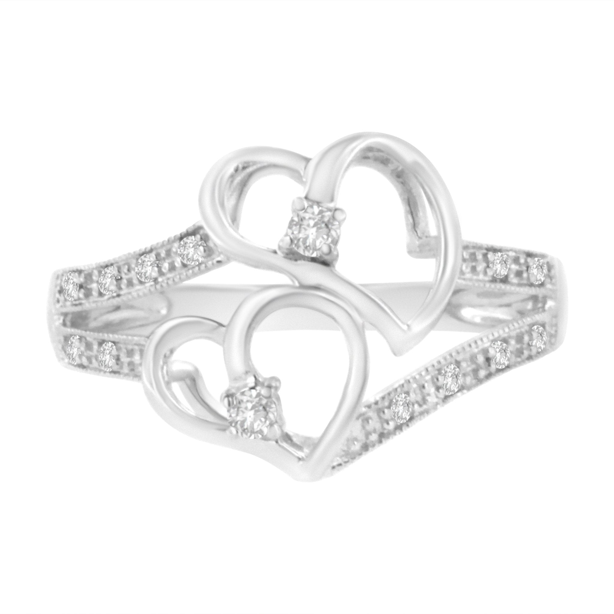 14KT White Gold 1/10 cttw Diamond Twin Heart Ring - Tuesday Morning - Rings