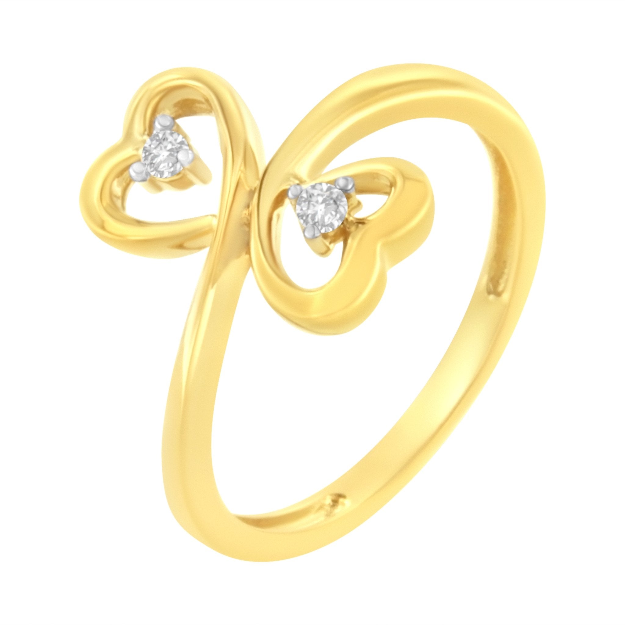 14KT Yellow Gold 1/20 ctw. Dual Heart Diamond Ring (K - L, I1 - I2) - Tuesday Morning - Rings