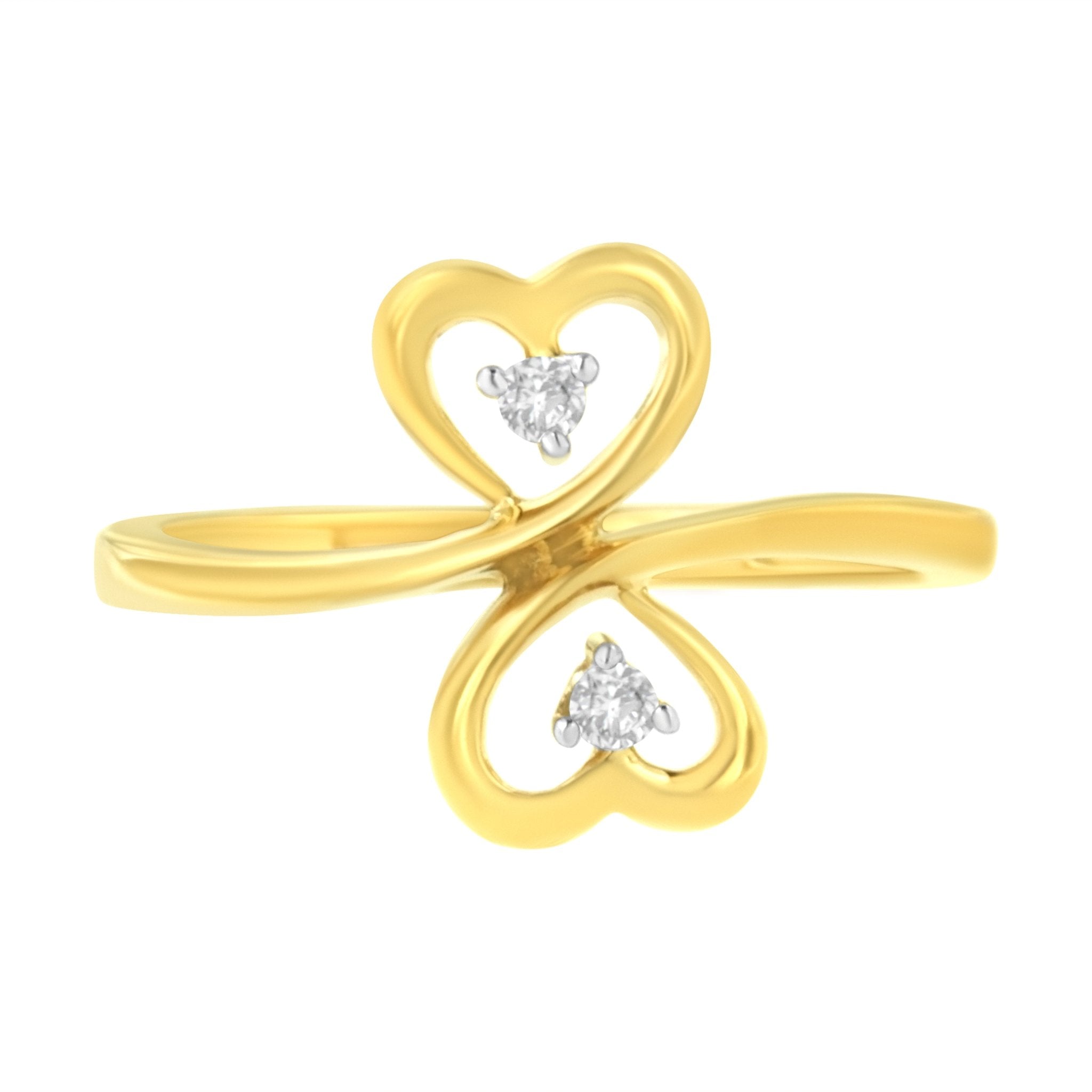 14KT Yellow Gold 1/20 ctw. Dual Heart Diamond Ring (K - L, I1 - I2) - Tuesday Morning - Rings