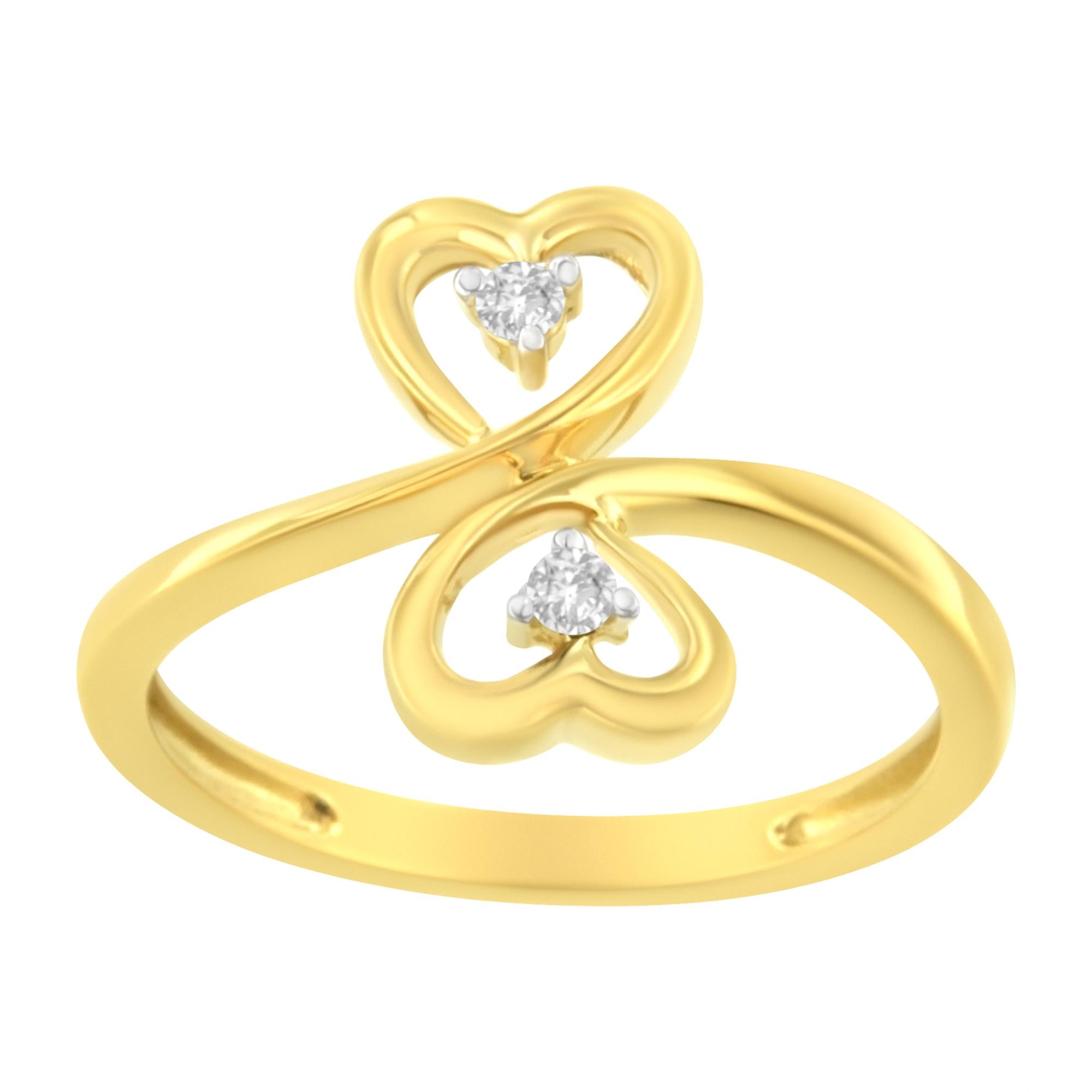 14KT Yellow Gold 1/20 ctw. Dual Heart Diamond Ring (K - L, I1 - I2) - Tuesday Morning - Rings