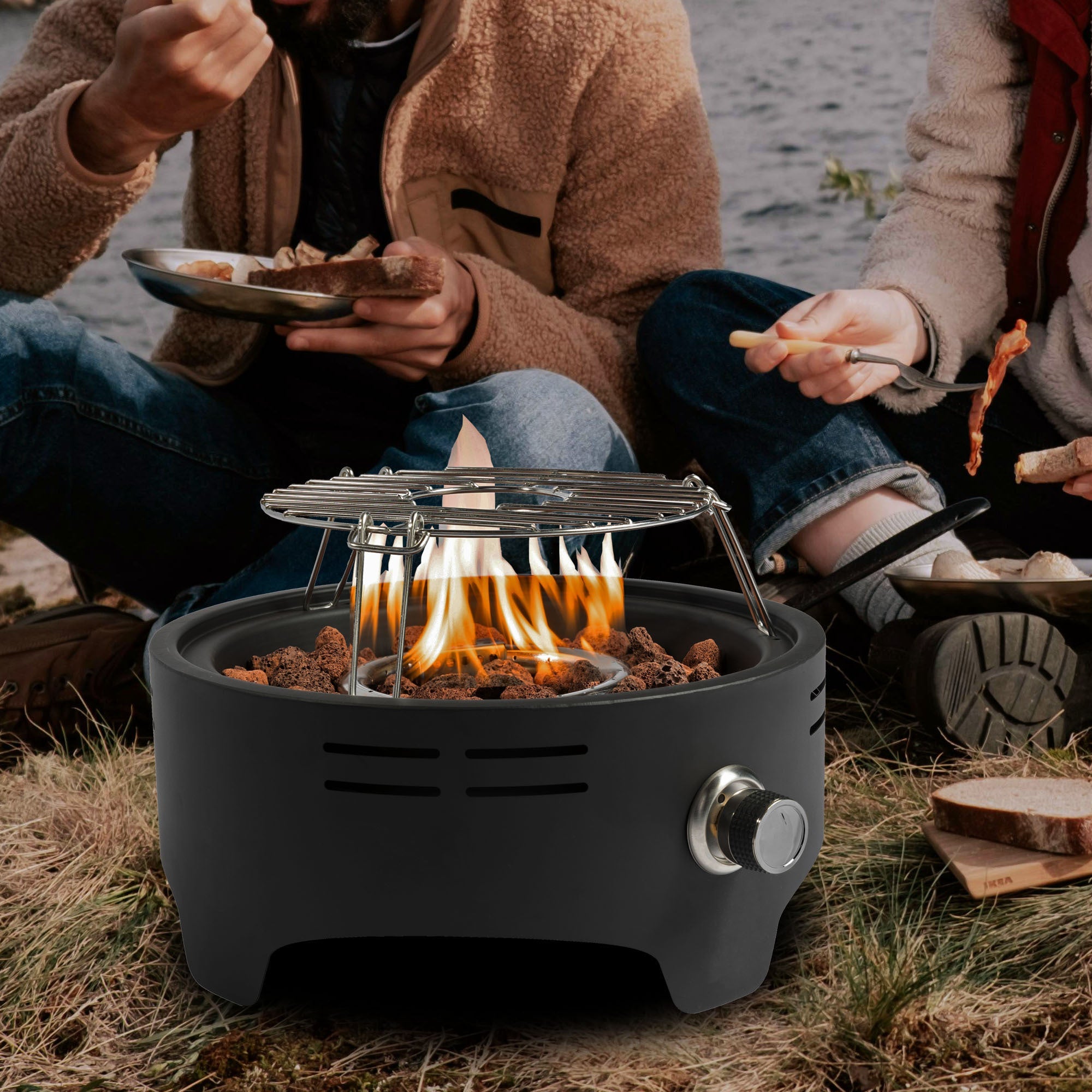 15 inch Outdoor Portable Propane Fire Pit, Camping Fire Pit with Cooking Support Tabletop Fire Pit with Quick Connect Regulator - Tuesday Morning - Fire Pits