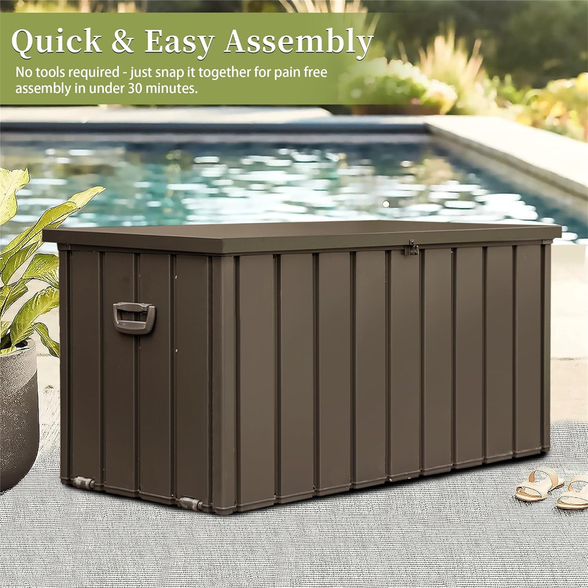 150 Gallon Outdoor Storage Deck Box Waterproof, Large Patio Storage Bin for Outside Cushions, Throw Pillows, Garden Tools, Lockable (Dark Brown) - Tuesday Morning - Outdoor Storage Boxes