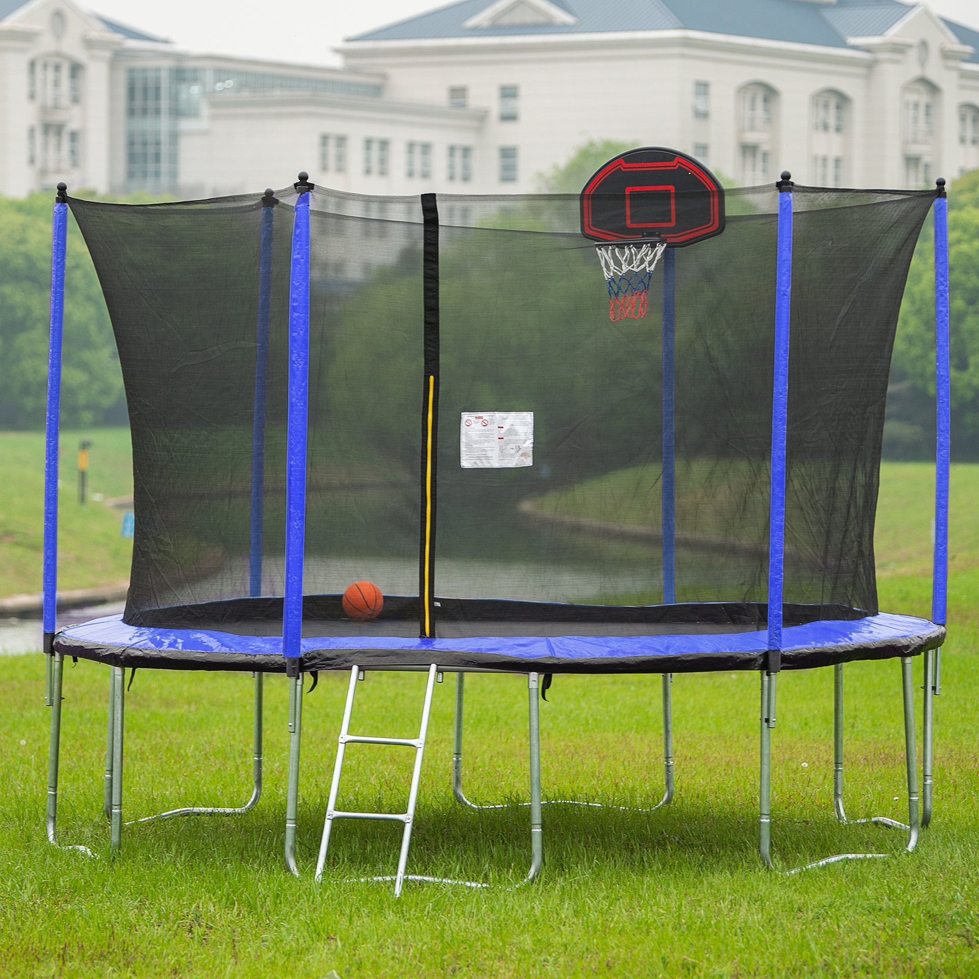 15FT Trampoline with Basketball Hoop Inflator and Ladder(Inner Safety Enclosure) Blue - Tuesday Morning - Swing Sets & Trampolines