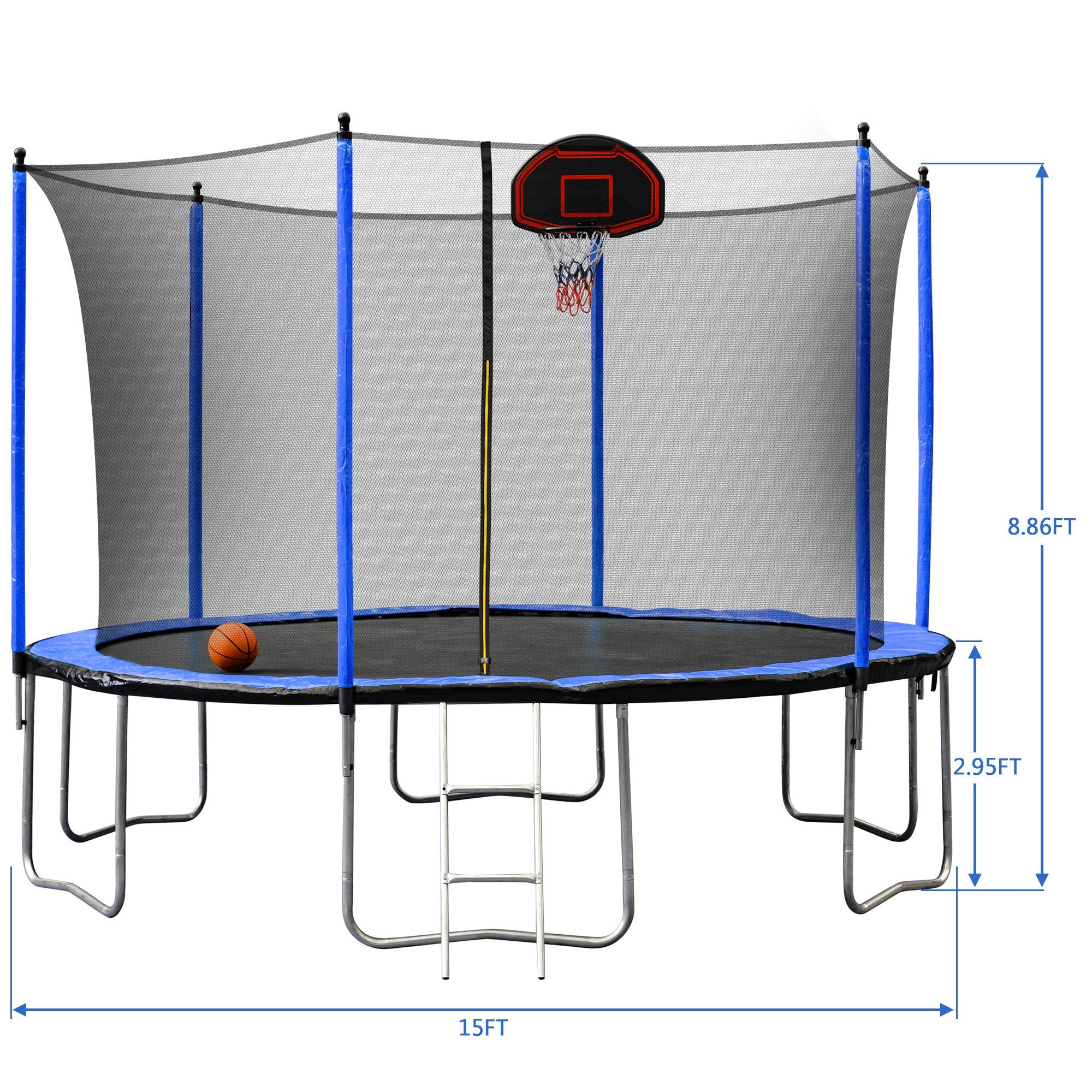 15FT Trampoline with Basketball Hoop Inflator and Ladder(Inner Safety Enclosure) Blue - Tuesday Morning - Swing Sets & Trampolines