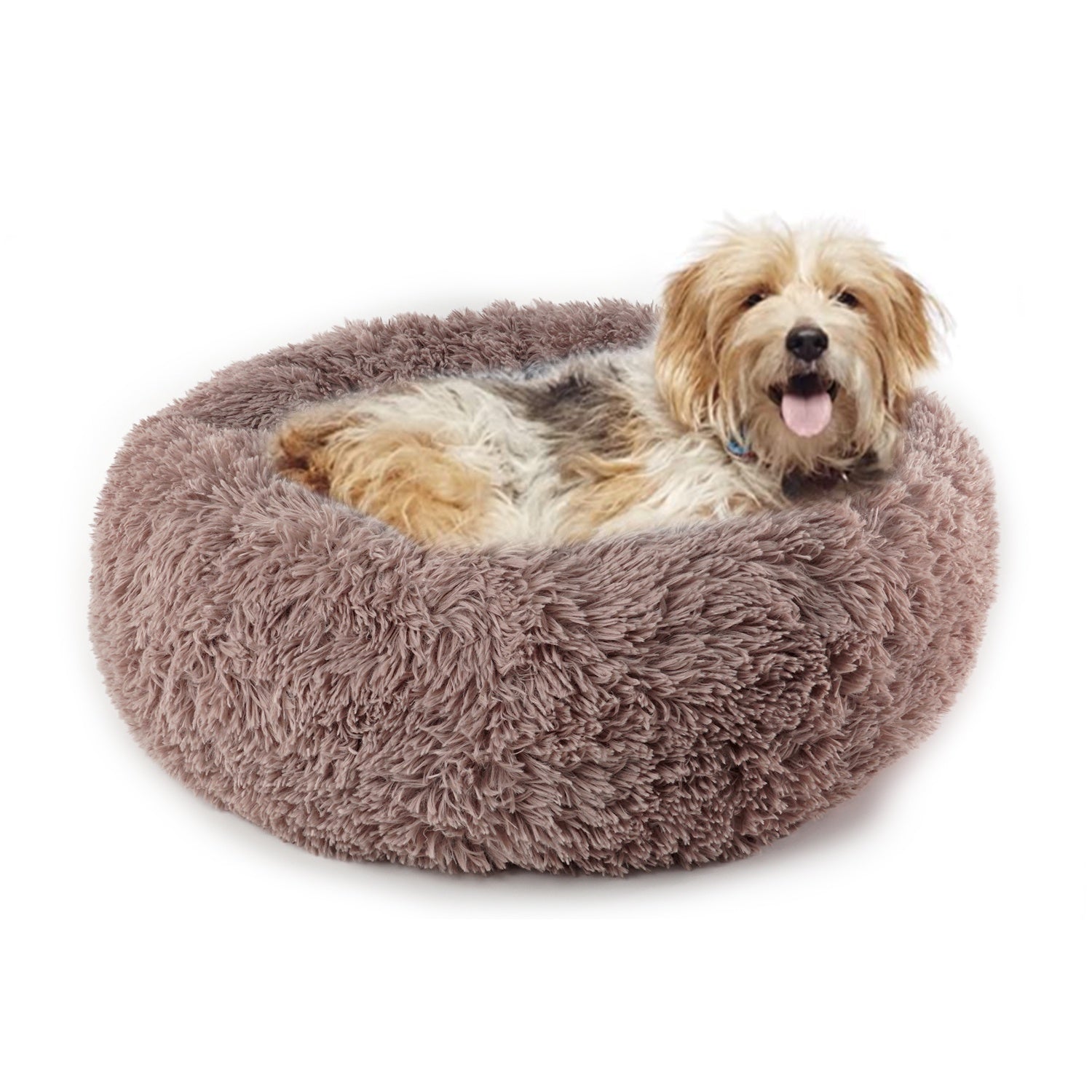 Details Calming Dog and Cat Bed, Soft Round Donut Bed for Pets, Super Lux, Shaggy Fur Cushion Beds