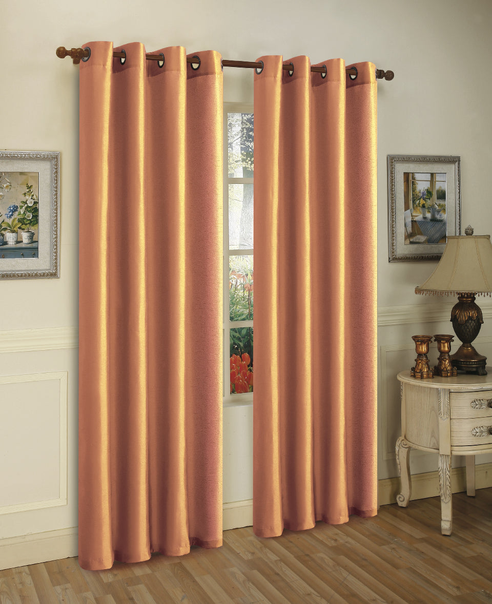 Solid Grommet Faux Silk Window Curtain Drapes - Set of 2