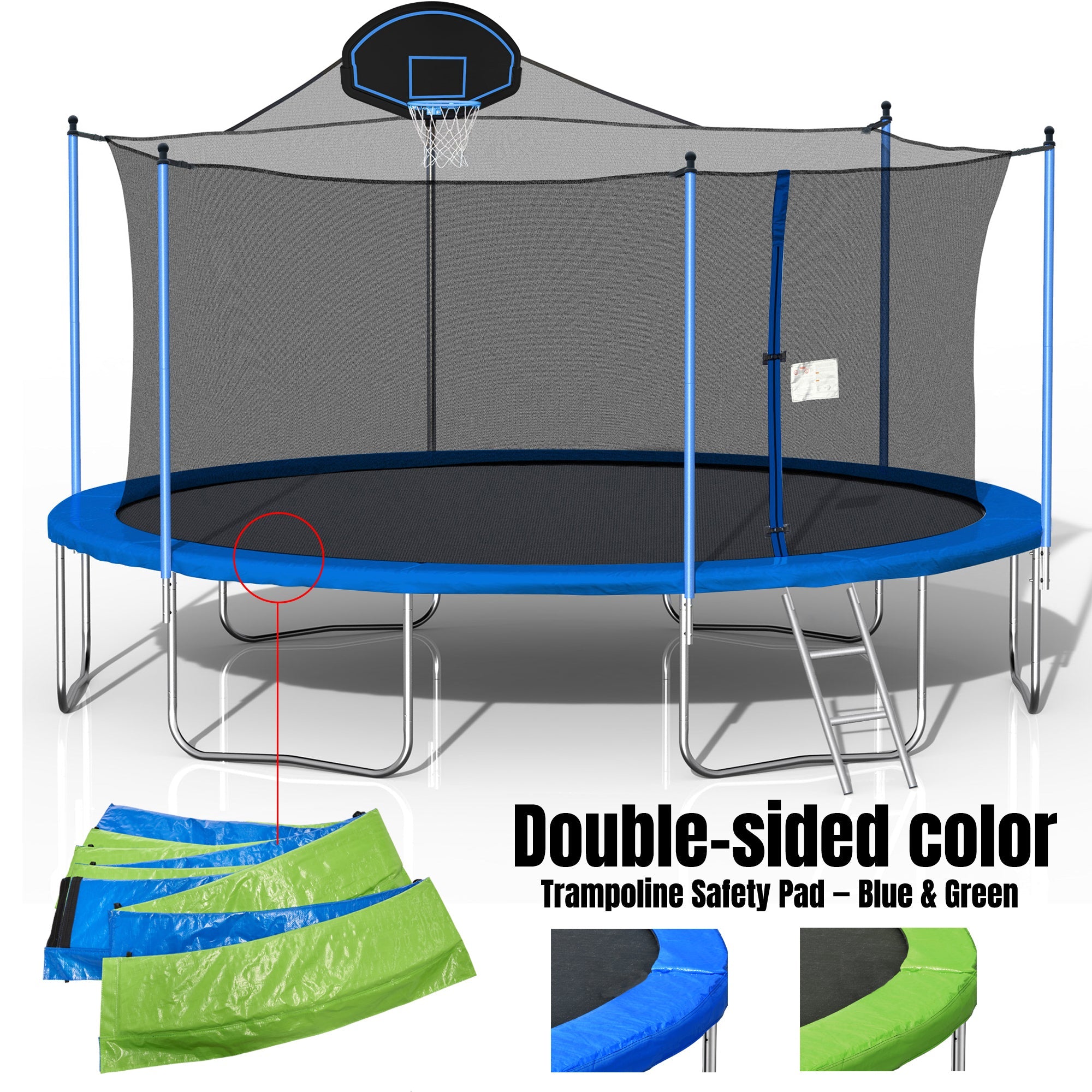 16FT Trampoline for Adults & Kids with Basketball Hoop, Double - sided cover,Outdoor Trampolines w/Ladder and Safety Enclosure Net for Kids and Adults - Tuesday Morning - Swing Sets & Trampolines