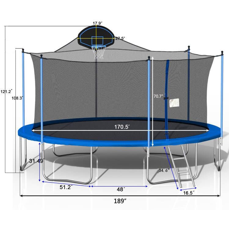 16FT Trampoline for Adults & Kids with Basketball Hoop, Double - sided cover,Outdoor Trampolines w/Ladder and Safety Enclosure Net for Kids and Adults - Tuesday Morning - Swing Sets & Trampolines