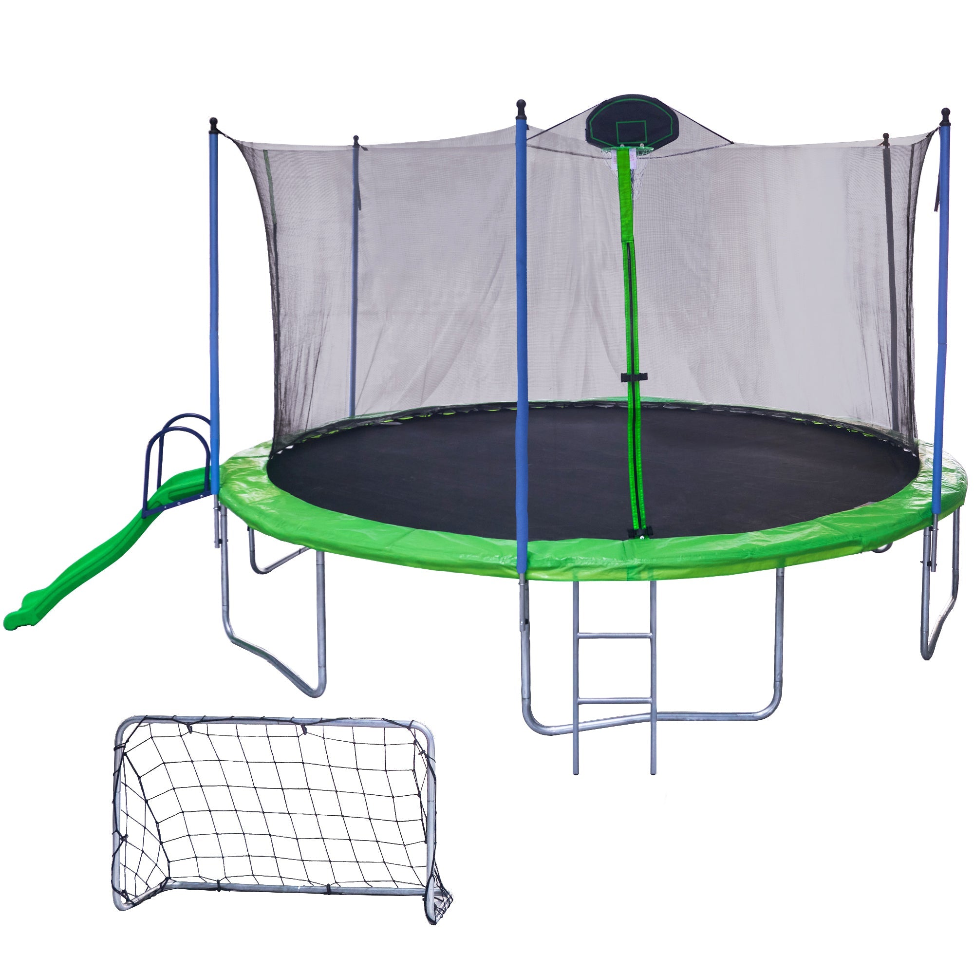 16FT Trampoline with Slide , Outdoor Trampoline for Kids and Adults with Enclosure Net and Ladder,football goal,backboard - Tuesday Morning - Swing Sets & Trampolines