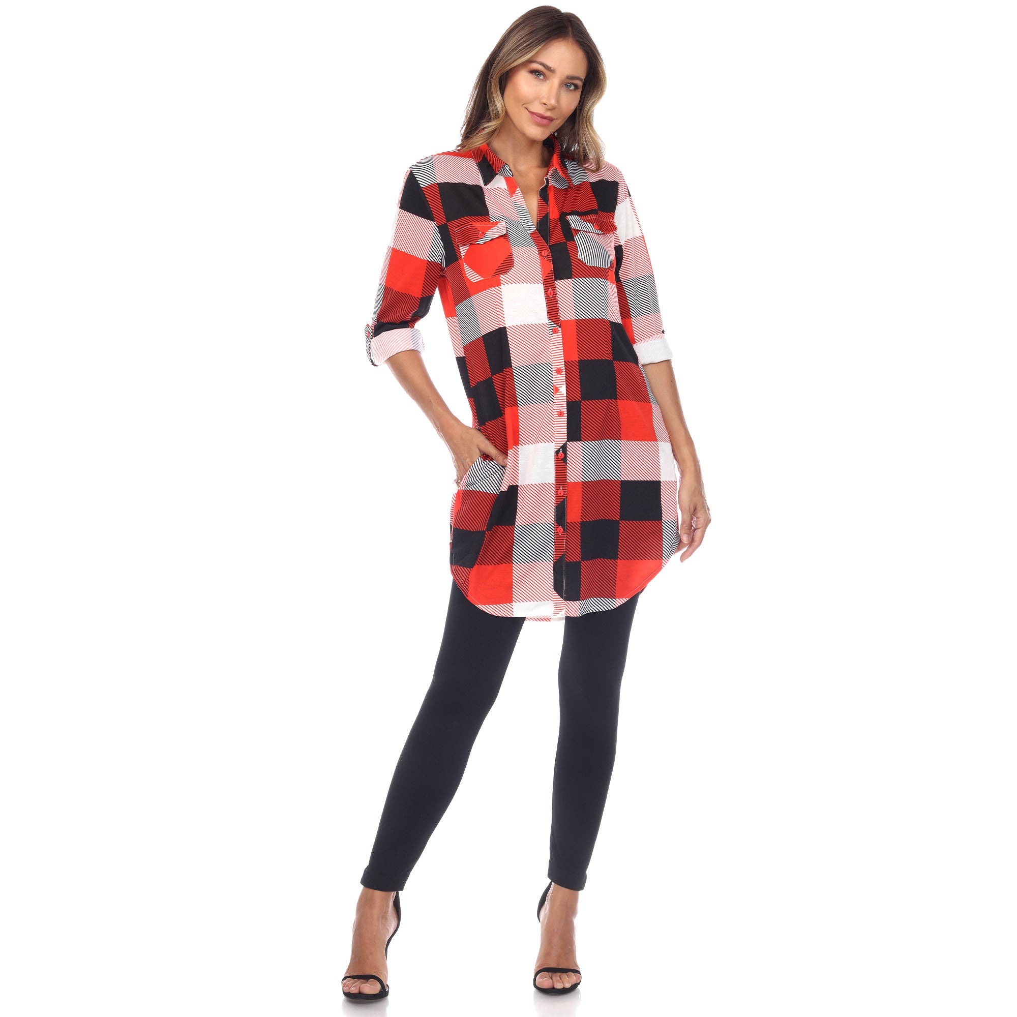 White Mark Women's Buffalo Plaid Tunic Shirt (6 Colors Available)