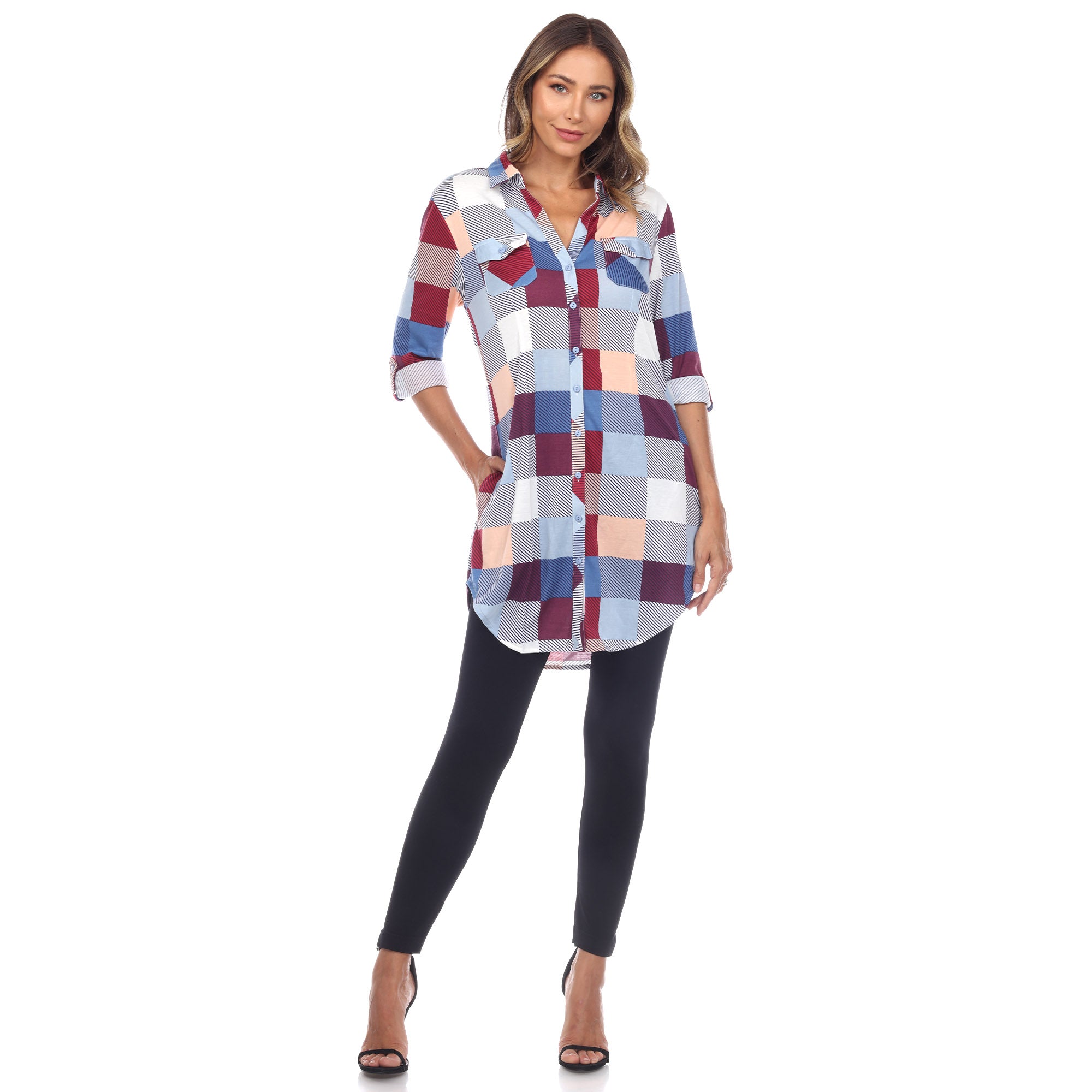 White Mark Women's Buffalo Plaid Tunic Shirt (6 Colors Available)