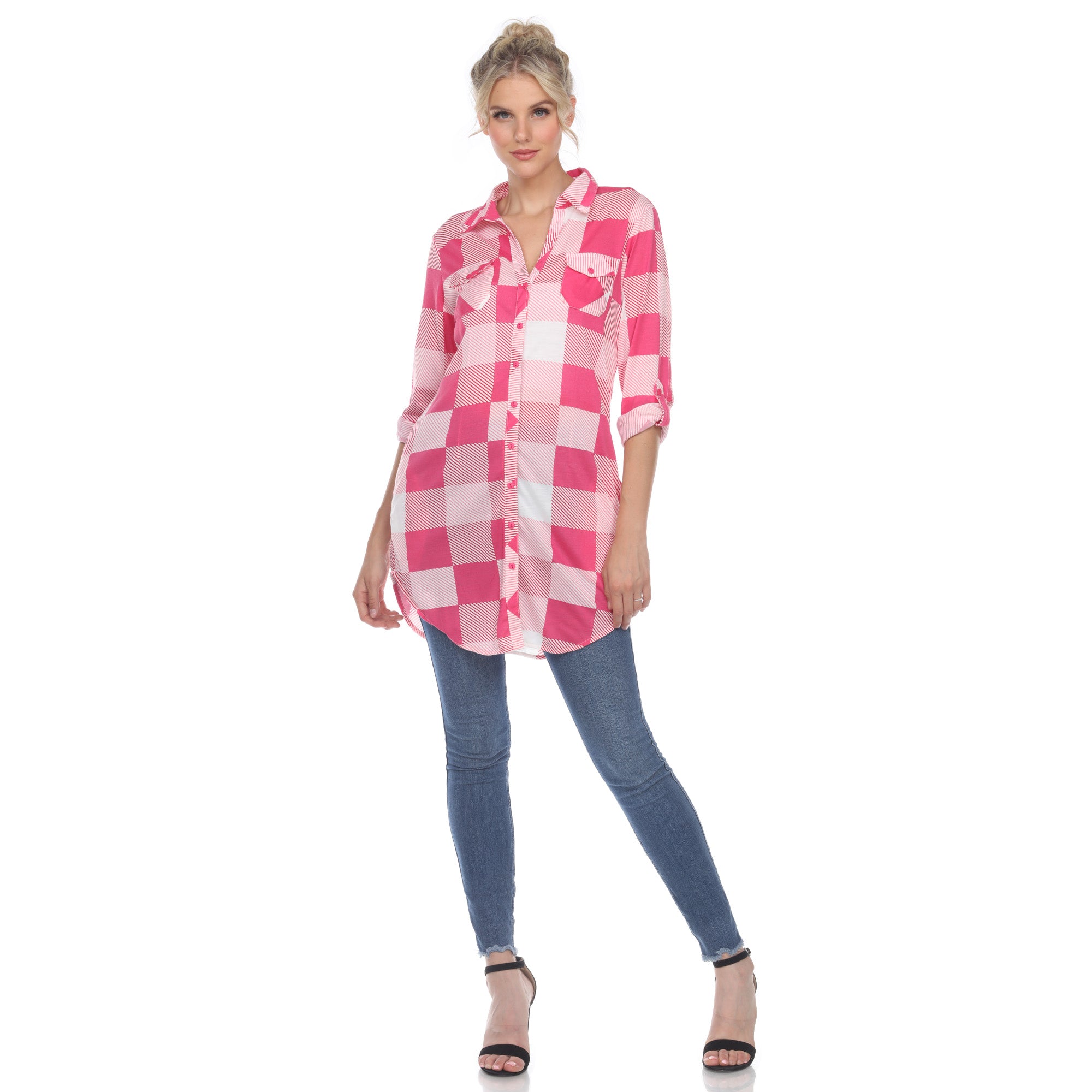 White Mark Women's Buffalo Plaid Tunic Shirt (6 Colors Available)