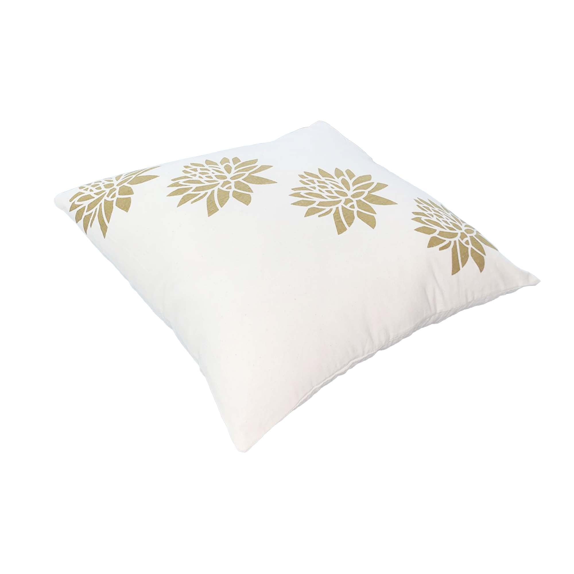 18 x 18 Square Accent Pillow, Soft Cotton Cover, Printed Lotus Flower, Polyester Filler, Gold, White - Tuesday Morning - Throw Pillows