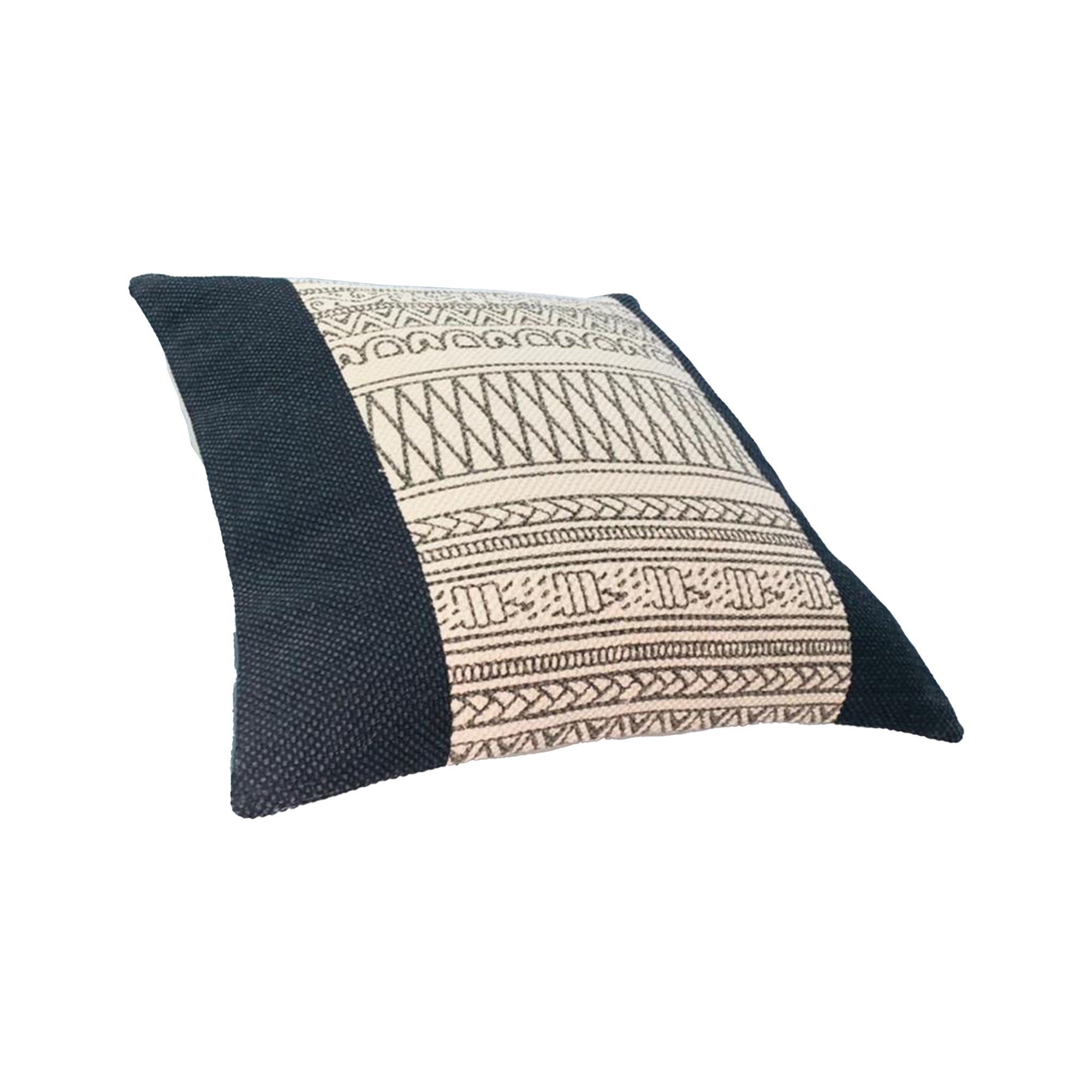 18 x 18 Square Cotton Accent Throw Pillow, Aztec Inspired Linework Pattern, Off White, Black - Tuesday Morning - Throw Pillows