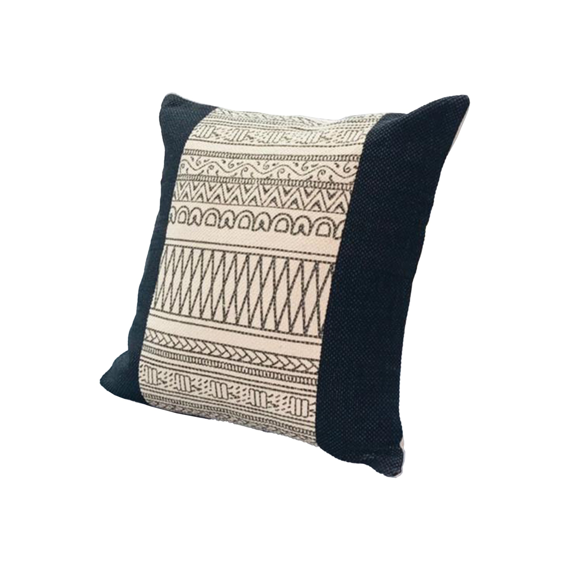 18 x 18 Square Cotton Accent Throw Pillow, Aztec Inspired Linework Pattern, Off White, Black - Tuesday Morning - Throw Pillows