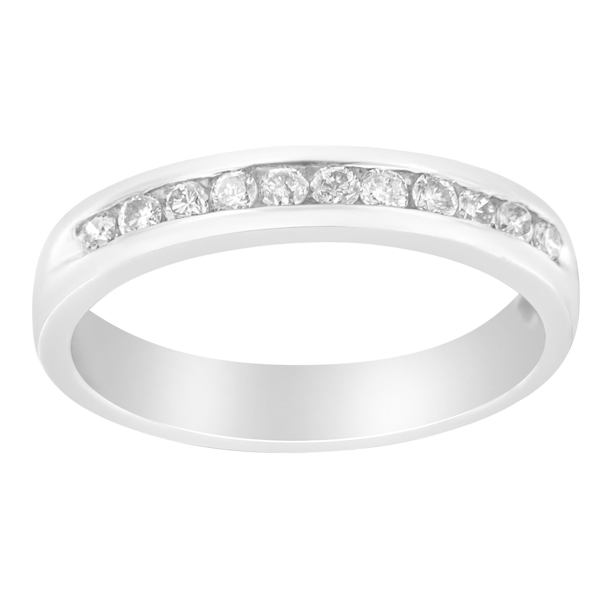 18K White Gold 1/4 Cttw Channel Set Brilliant Round - Cut Diamond Classic 11 Stone Wedding Band Ring (E - F Color, I1 - I2 Clarity) - Tuesday Morning - Rings