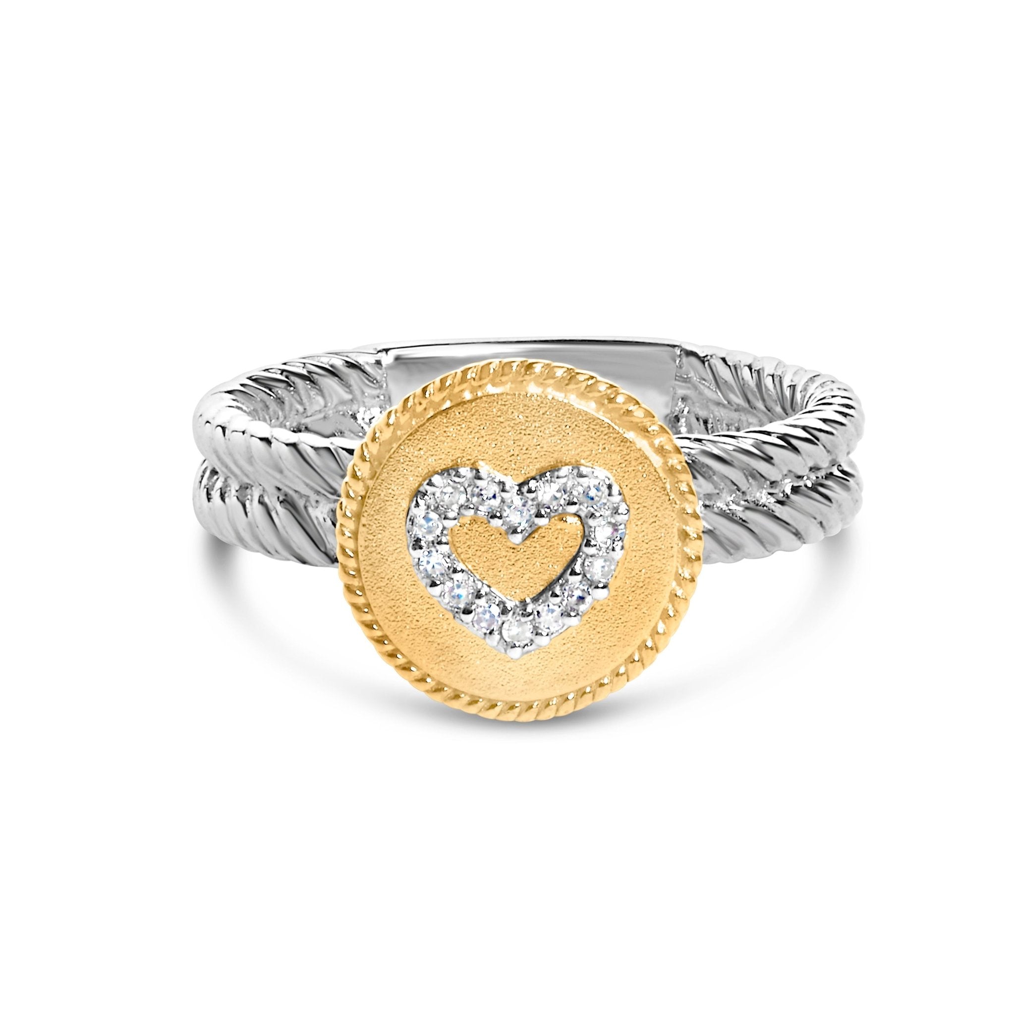 18K Yellow Gold Plated .925 Sterling Silver Diamond Heart Ring with Satin Finish (I - J Color, SI1 - SI2 Clarity) - Tuesday Morning - Rings