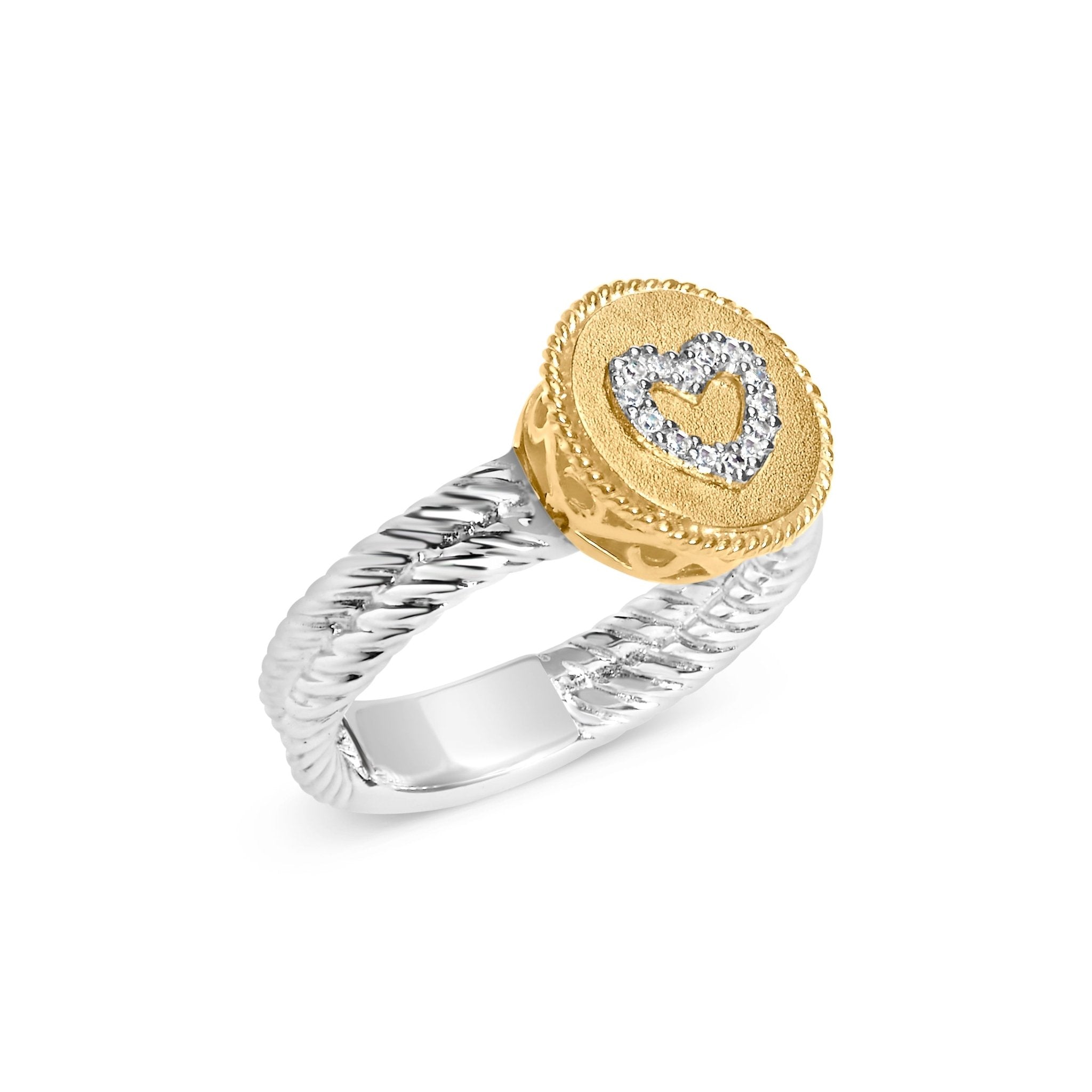 18K Yellow Gold Plated .925 Sterling Silver Diamond Heart Ring with Satin Finish (I - J Color, SI1 - SI2 Clarity) - Tuesday Morning - Rings