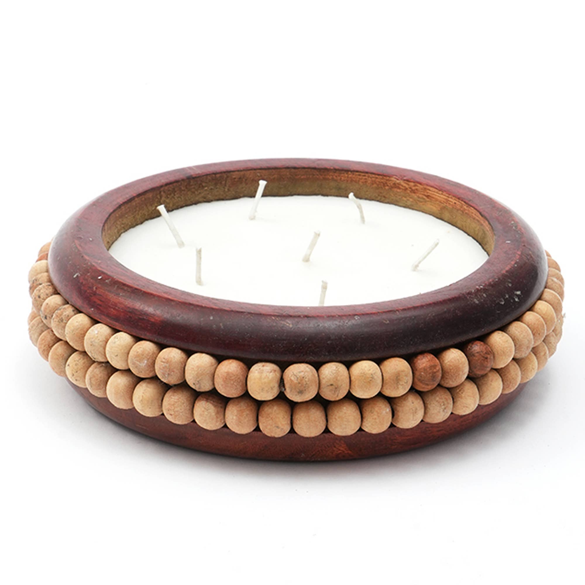 18Oz Rd. Wooden Candle With Beads Big - Tuesday Morning - Candles