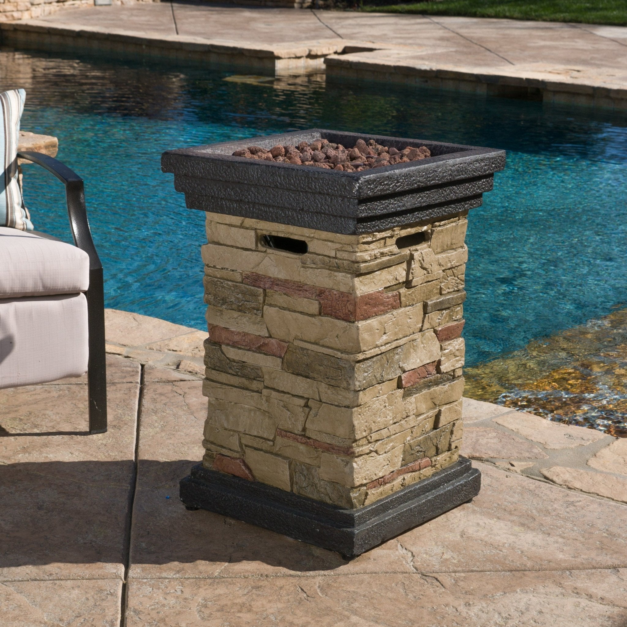 19.50'' STONE MGO FIRE COLUMN - 40 000 BTU - Tuesday Morning - Fire Pits