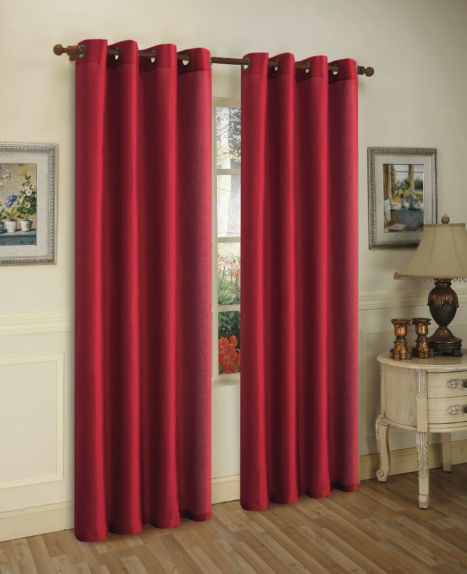 Solid Grommet Faux Silk Window Curtain Drapes - Set of 2