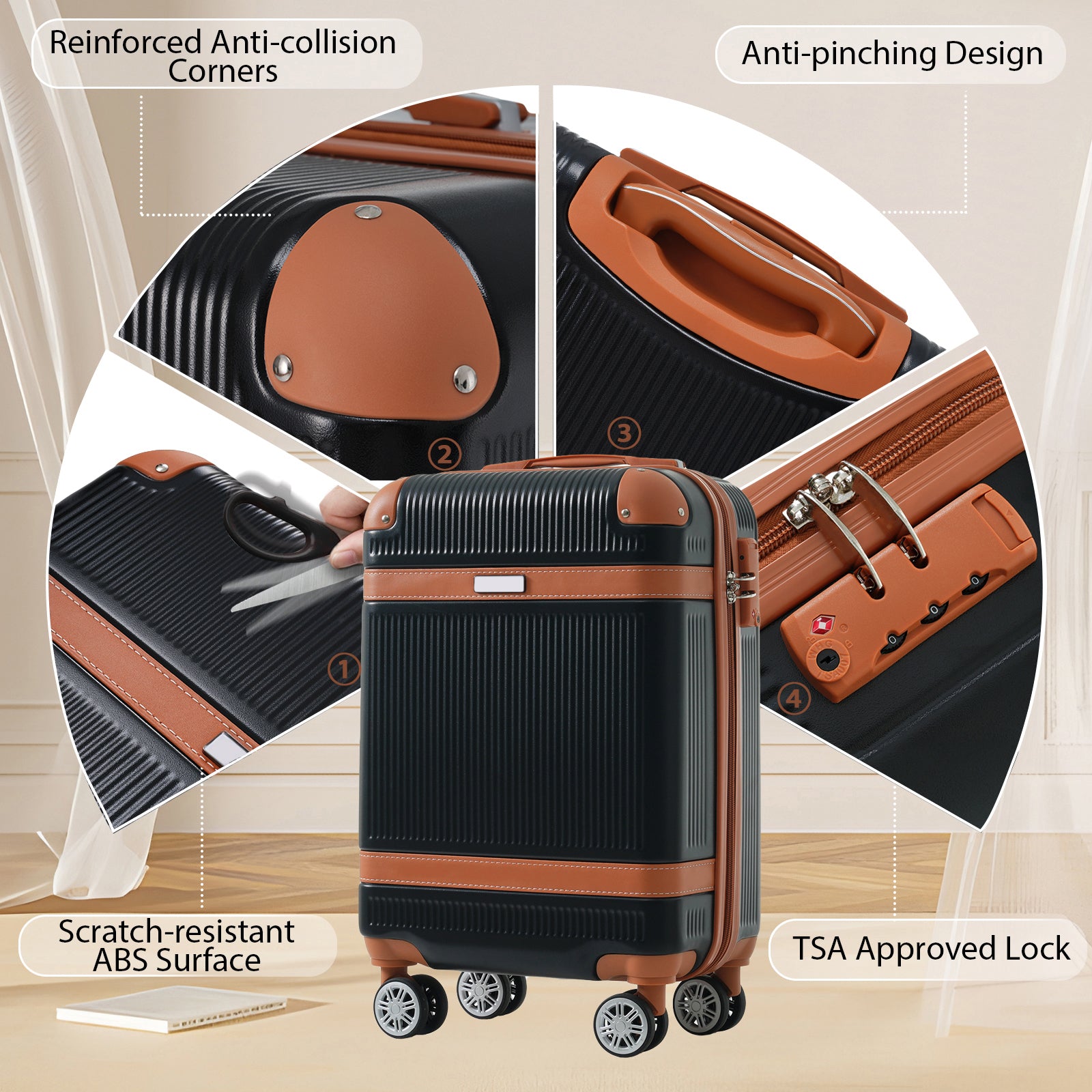 Hardshell Luggage Sets 3 Piece Carryon Suitcase Double Spinner Wheels