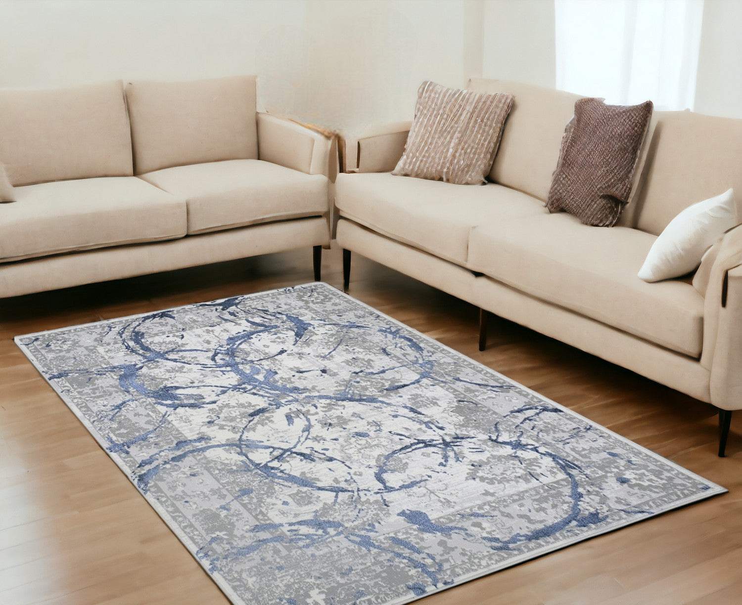 Navy Blue Abstract Area Rug