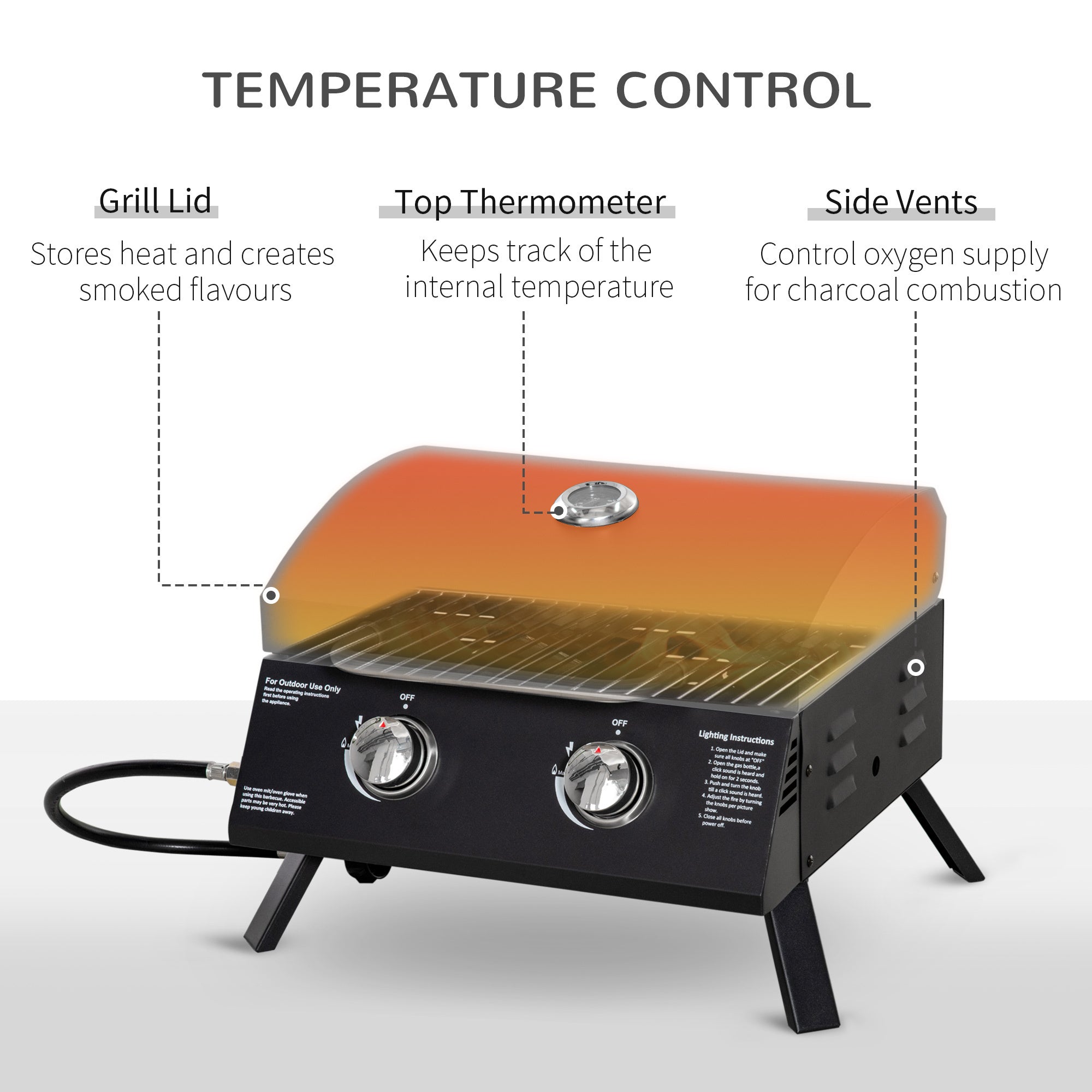 2 Burner Propane Gas Grill Outdoor Portable Tabletop BBQ with Foldable Legs, Black - Tuesday Morning - Fire Pits