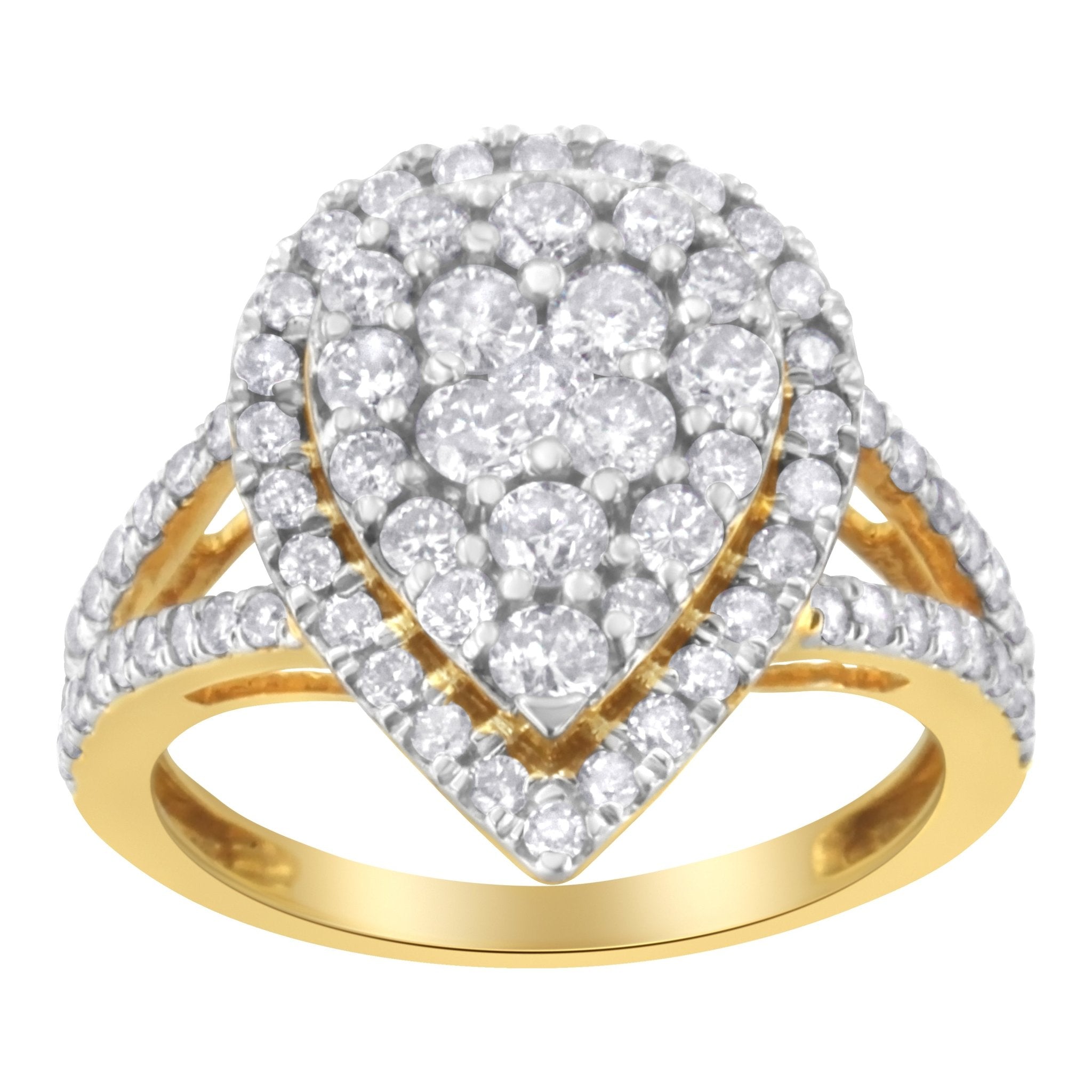 2 Micron Yellow Plated Sterling Silver Diamond Cluster Ring (1 1/2 cttw, J - K Color, I1 - I2 Clarity) - Tuesday Morning - Rings