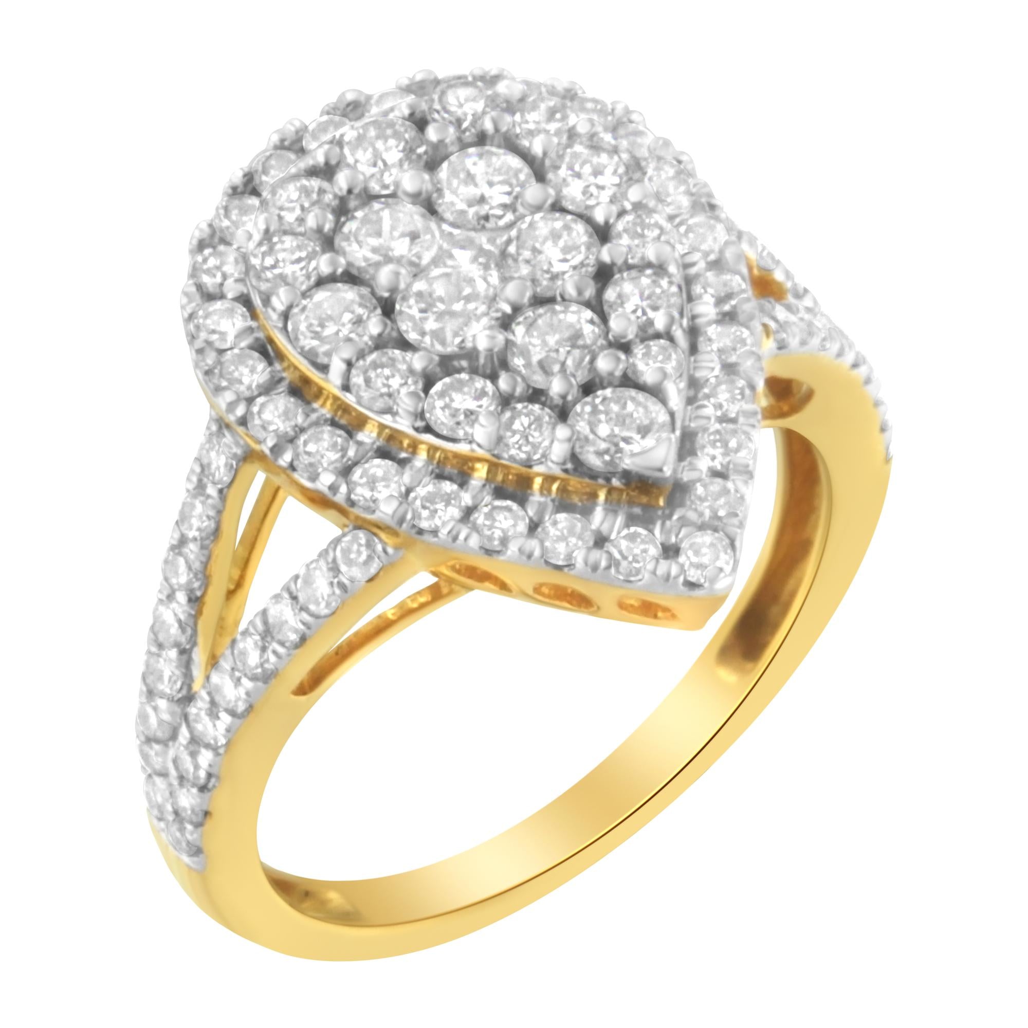 2 Micron Yellow Plated Sterling Silver Diamond Cluster Ring (1 1/2 cttw, J - K Color, I1 - I2 Clarity) - Tuesday Morning - Rings