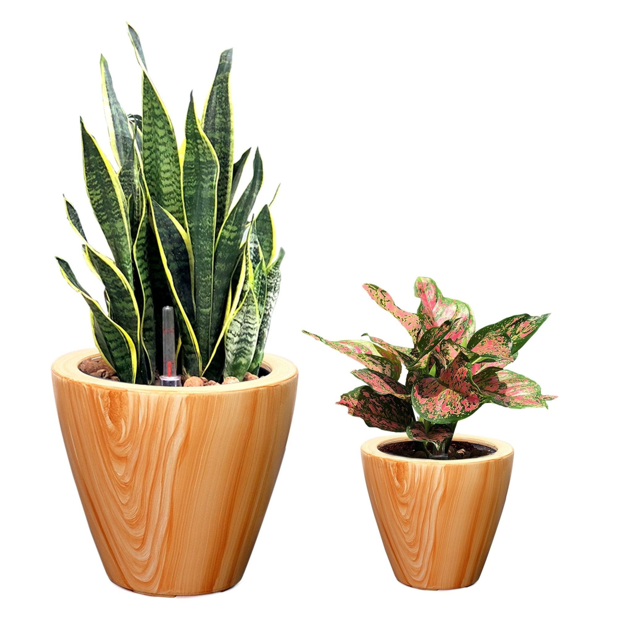 2 - Pack 10 in. Light Wood Plastic Self - watering Planter Pot - Tuesday Morning - Pots & Planters