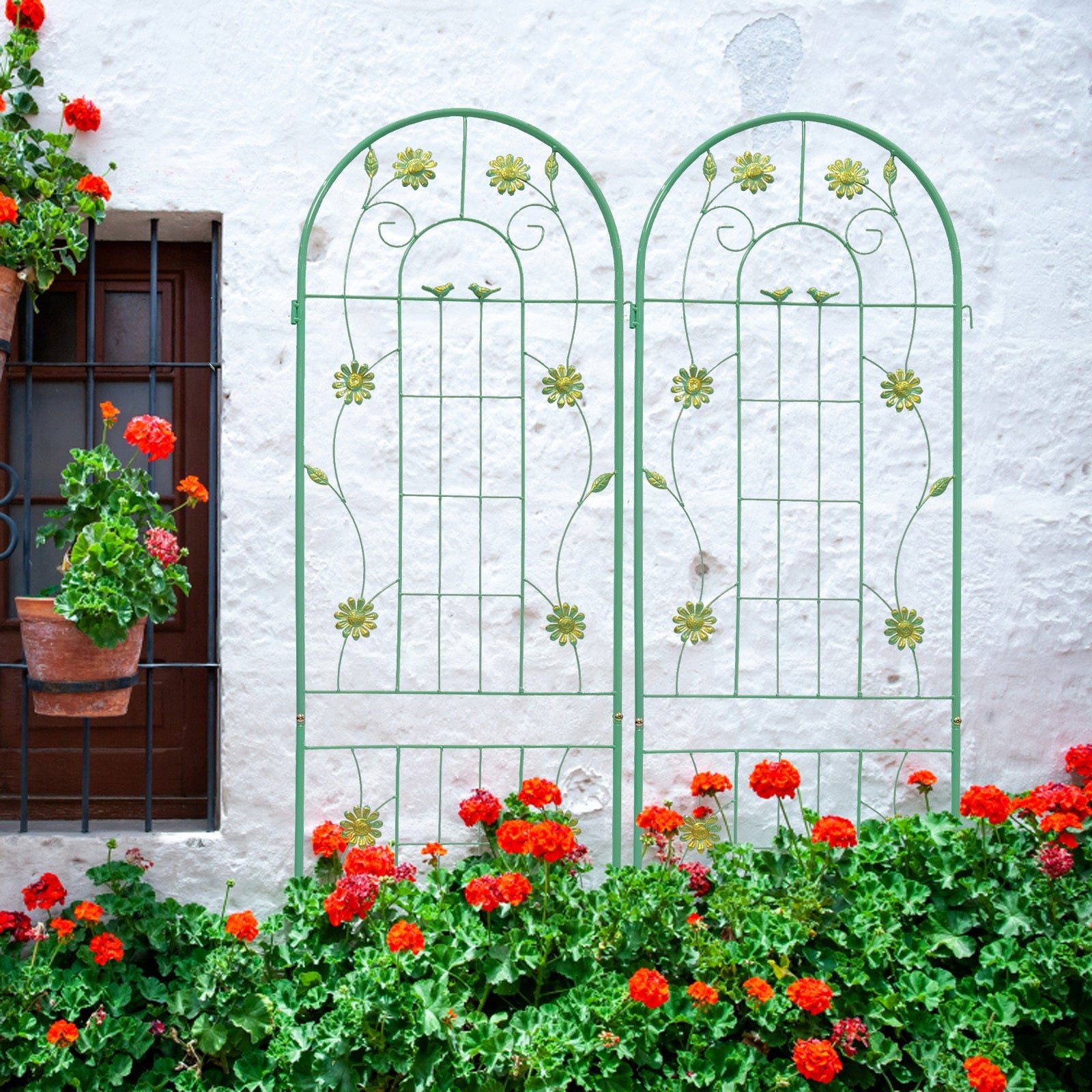 2 Pack Metal Garden Trellis 71 x 19.7 Rustproof Trellis for Climbing Plants Outdoor Flower Support Green - Tuesday Morning - Pots & Planters