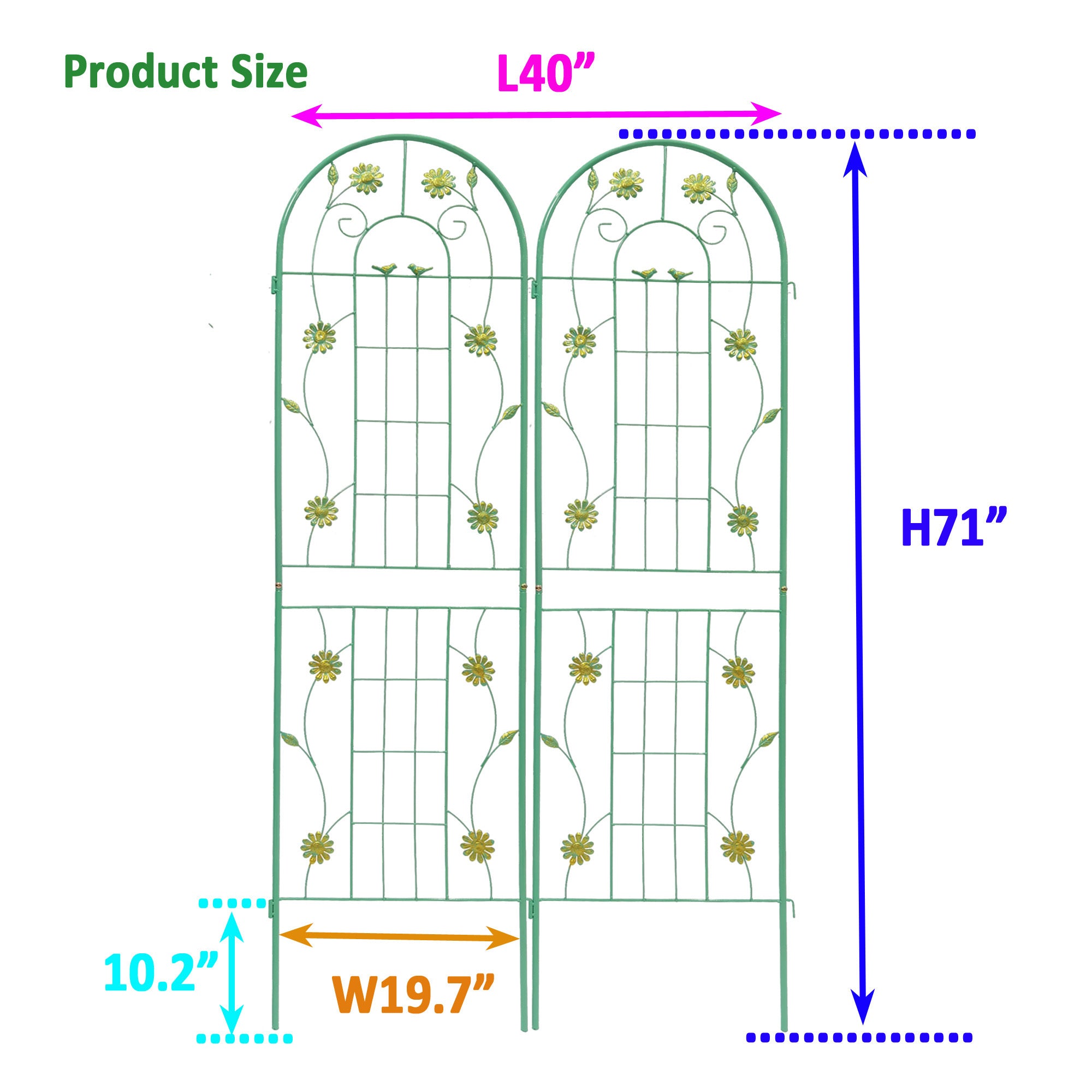 2 Pack Metal Garden Trellis 71 x 19.7 Rustproof Trellis for Climbing Plants Outdoor Flower Support Green - Tuesday Morning - Pots & Planters