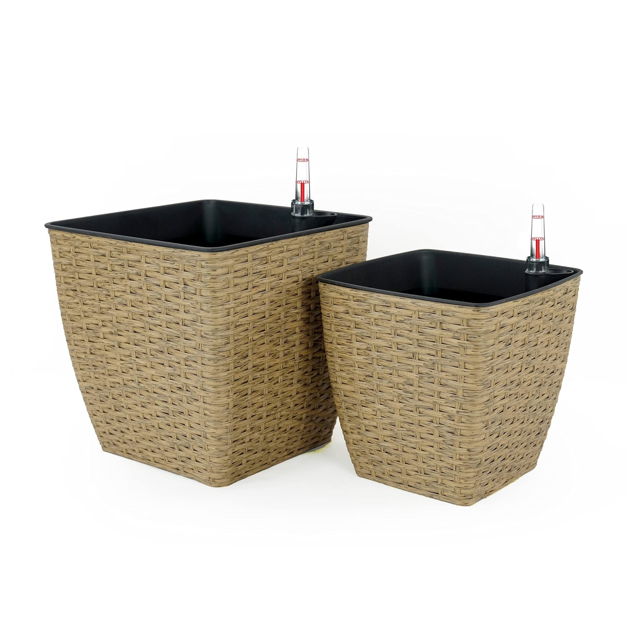 2 - Pack Self - watering Planter - Hand Woven Wicker - Thin Square - Natural - Tuesday Morning - Pots & Planters