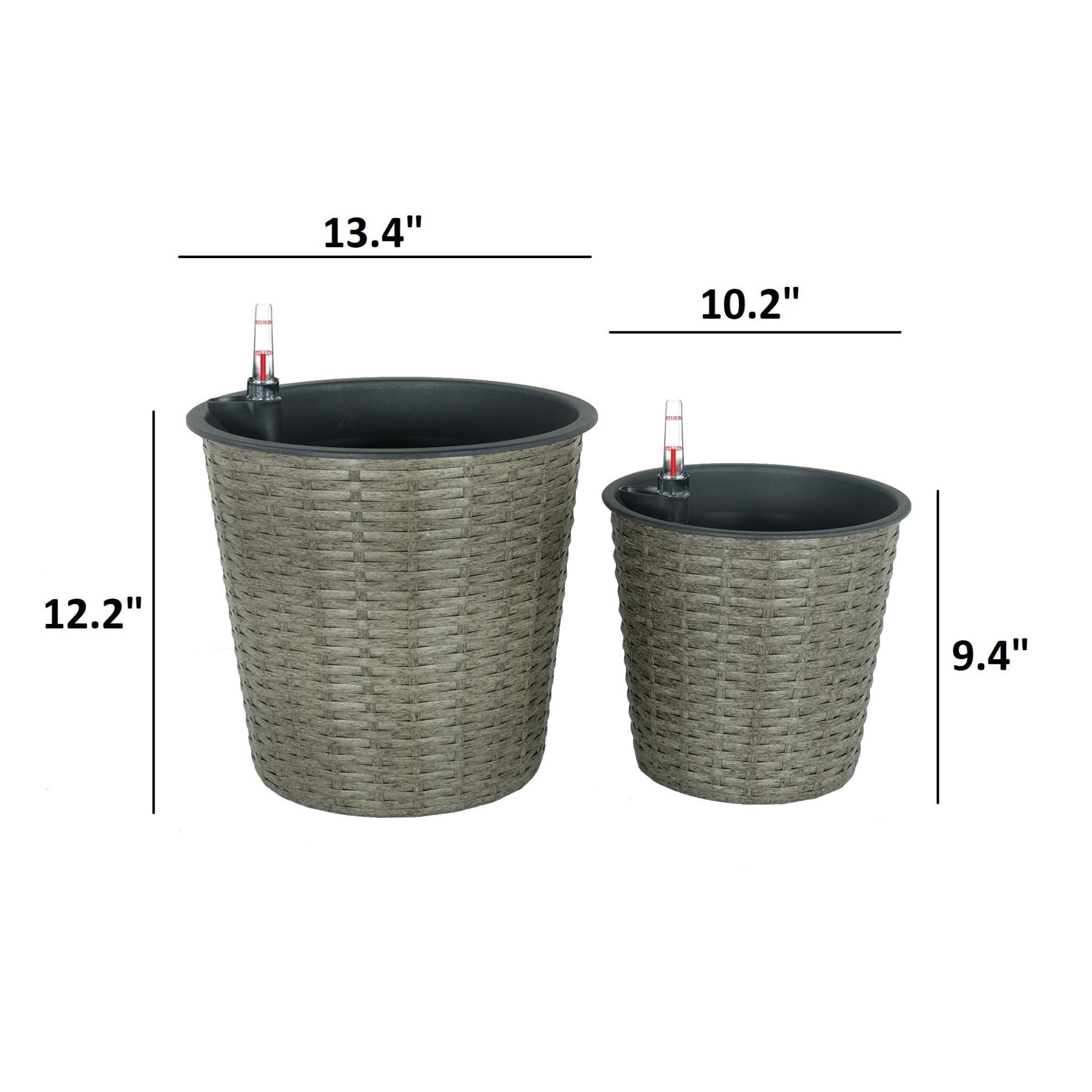 2 - Pack Self - watering Wicker Decor Planter for Indoor and Outdoor - Round - Grey - Tuesday Morning - Pots & Planters