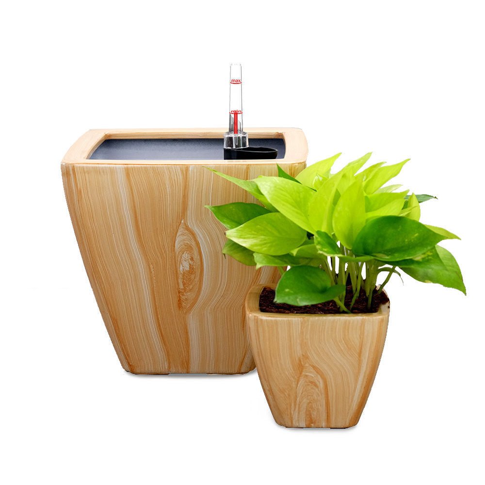 2 - Pack Smart Self - watering Planter Pot for Indoor and Outdoor - Light Wood - Square Cone - Tuesday Morning - Pots & Planters