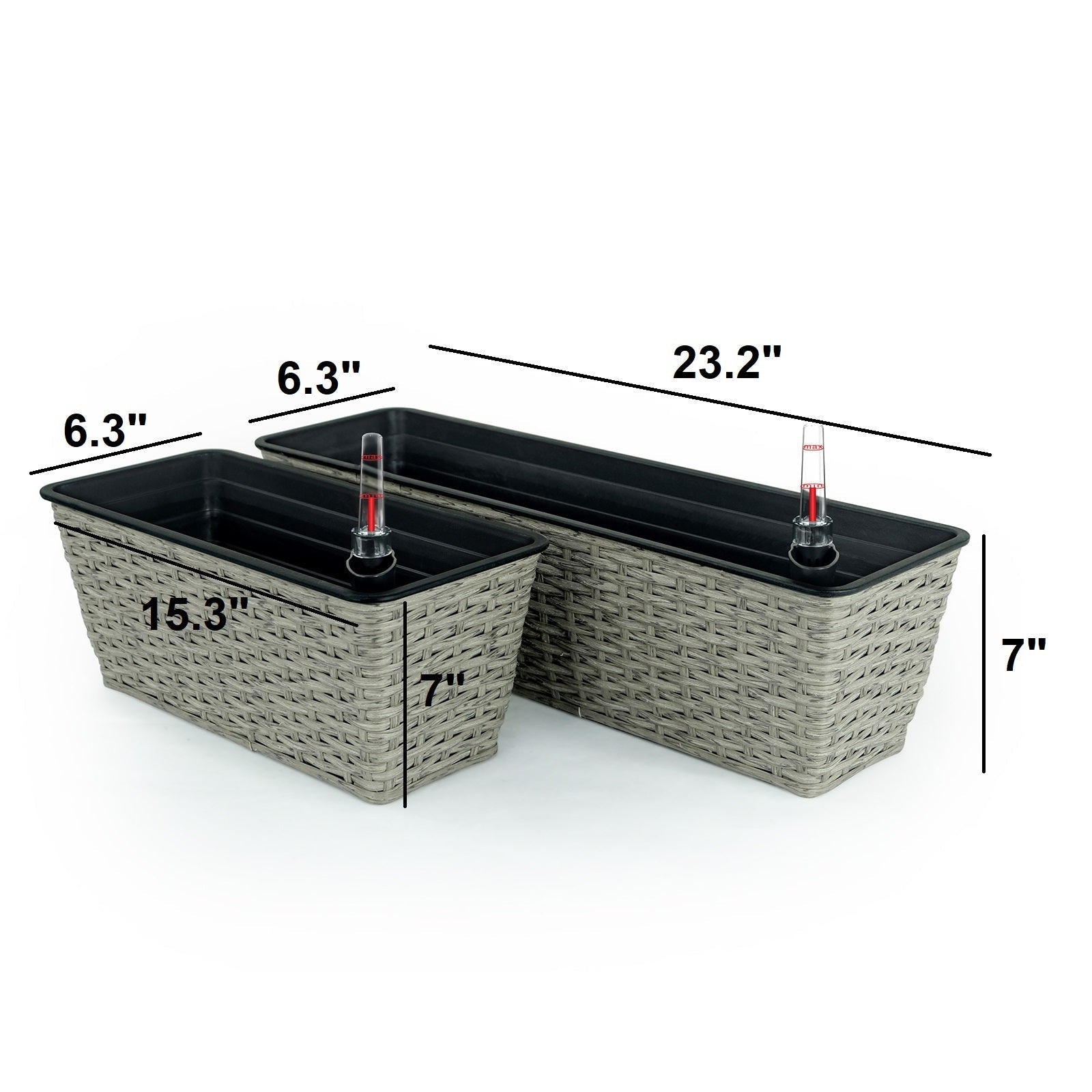 2 - Pack Smart Self - watering Rectangle Planter for Indoor and Outdoor - Hand Woven Wicker - Gray - Tuesday Morning - Pots & Planters