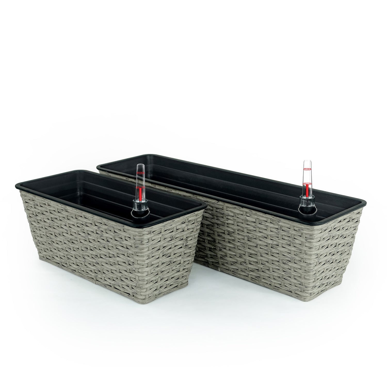 2 - Pack Smart Self - watering Rectangle Planter for Indoor and Outdoor - Hand Woven Wicker - Gray - Tuesday Morning - Pots & Planters