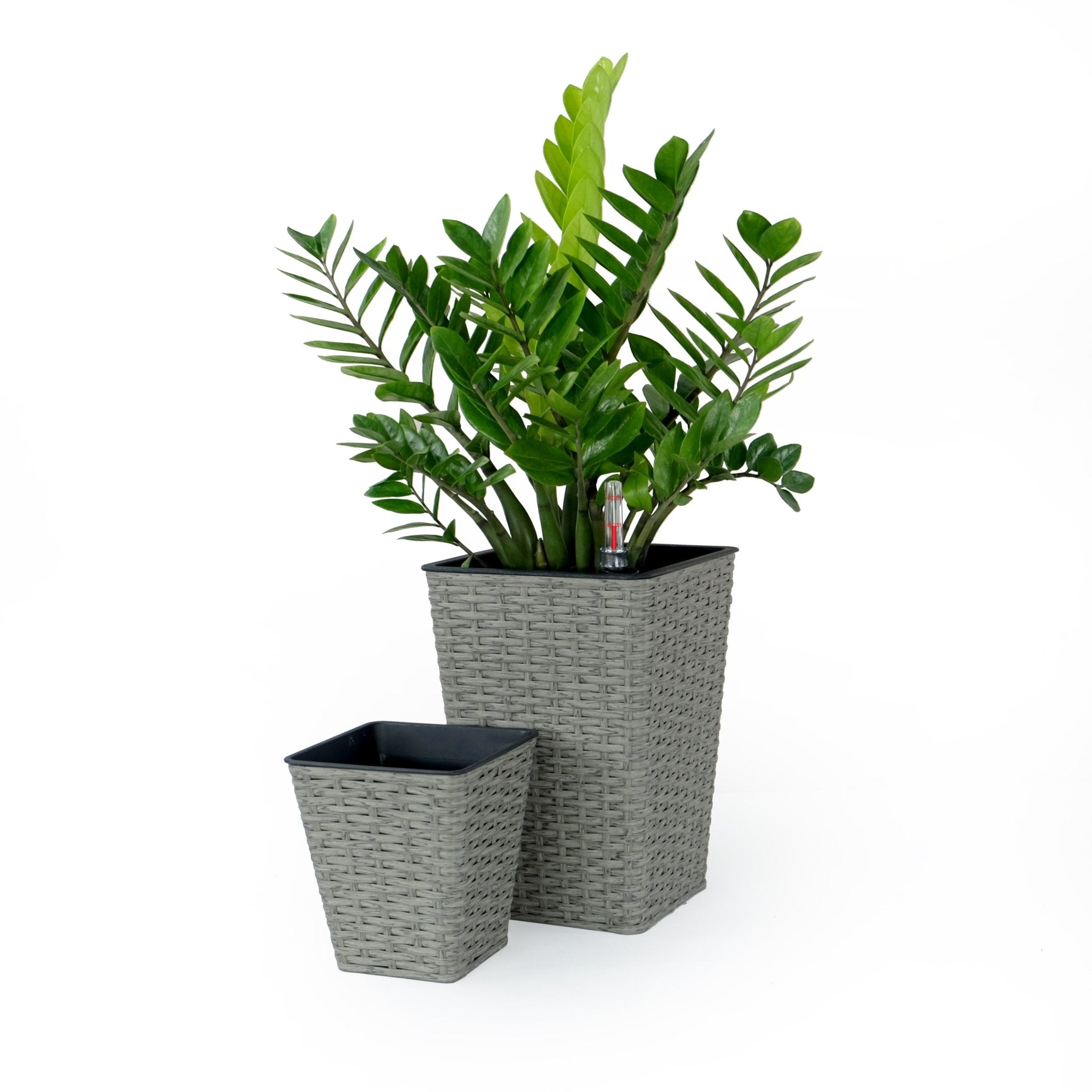 2 - Pack Smart Self - watering Square Planter for Indoor and Outdoor - Hand Woven Wicker - Gray - Tuesday Morning - Pots & Planters