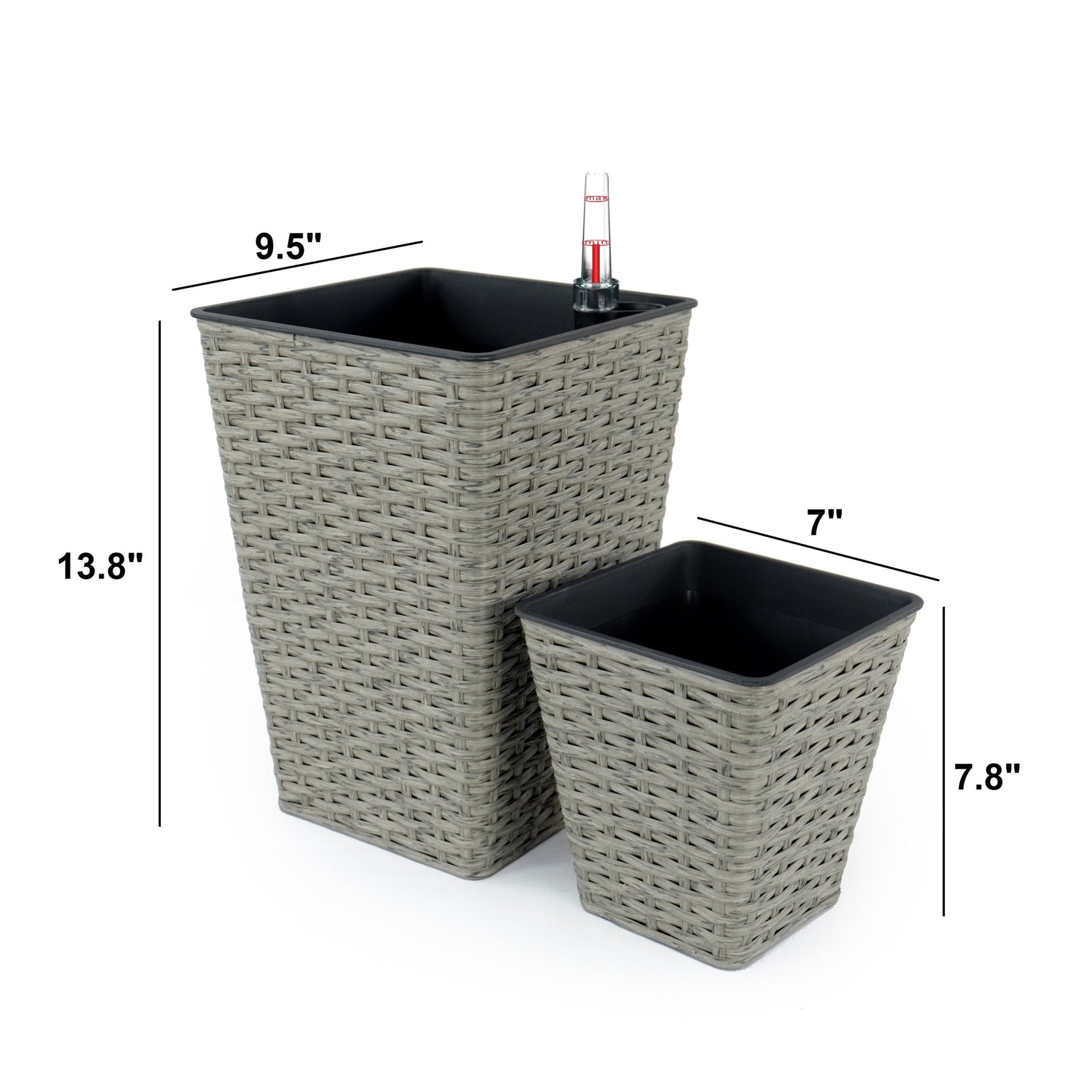 2 - Pack Smart Self - watering Square Planter for Indoor and Outdoor - Hand Woven Wicker - Gray - Tuesday Morning - Pots & Planters