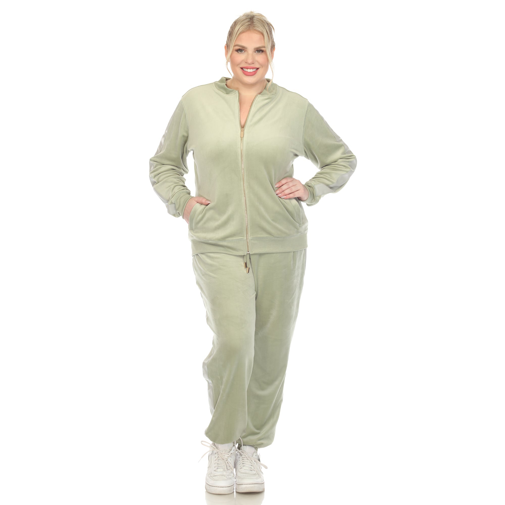 2 - Piece Velour with Faux Leather Stripe - Plus - Tuesday Morning - Sleepwear & Loungewear