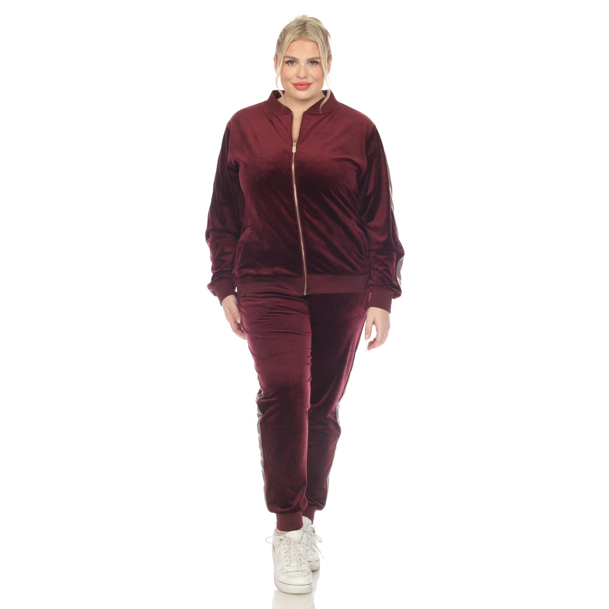 2 - Piece Velour with Faux Leather Stripe - Plus - Tuesday Morning - Sleepwear & Loungewear