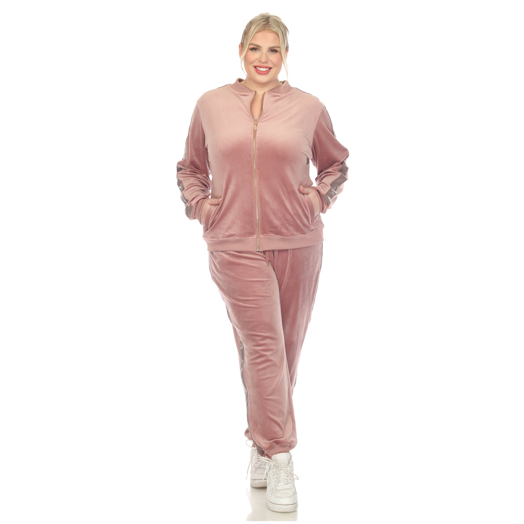 2 - Piece Velour with Faux Leather Stripe - Plus - Tuesday Morning - Sleepwear & Loungewear