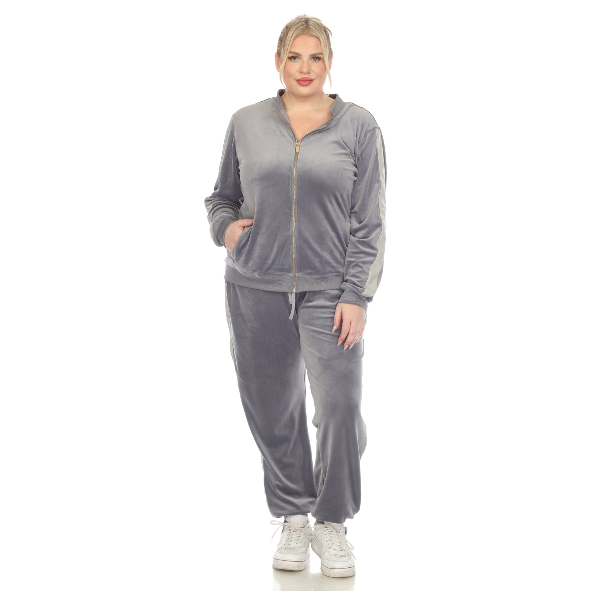 2 - Piece Velour with Faux Leather Stripe - Plus - Tuesday Morning - Sleepwear & Loungewear